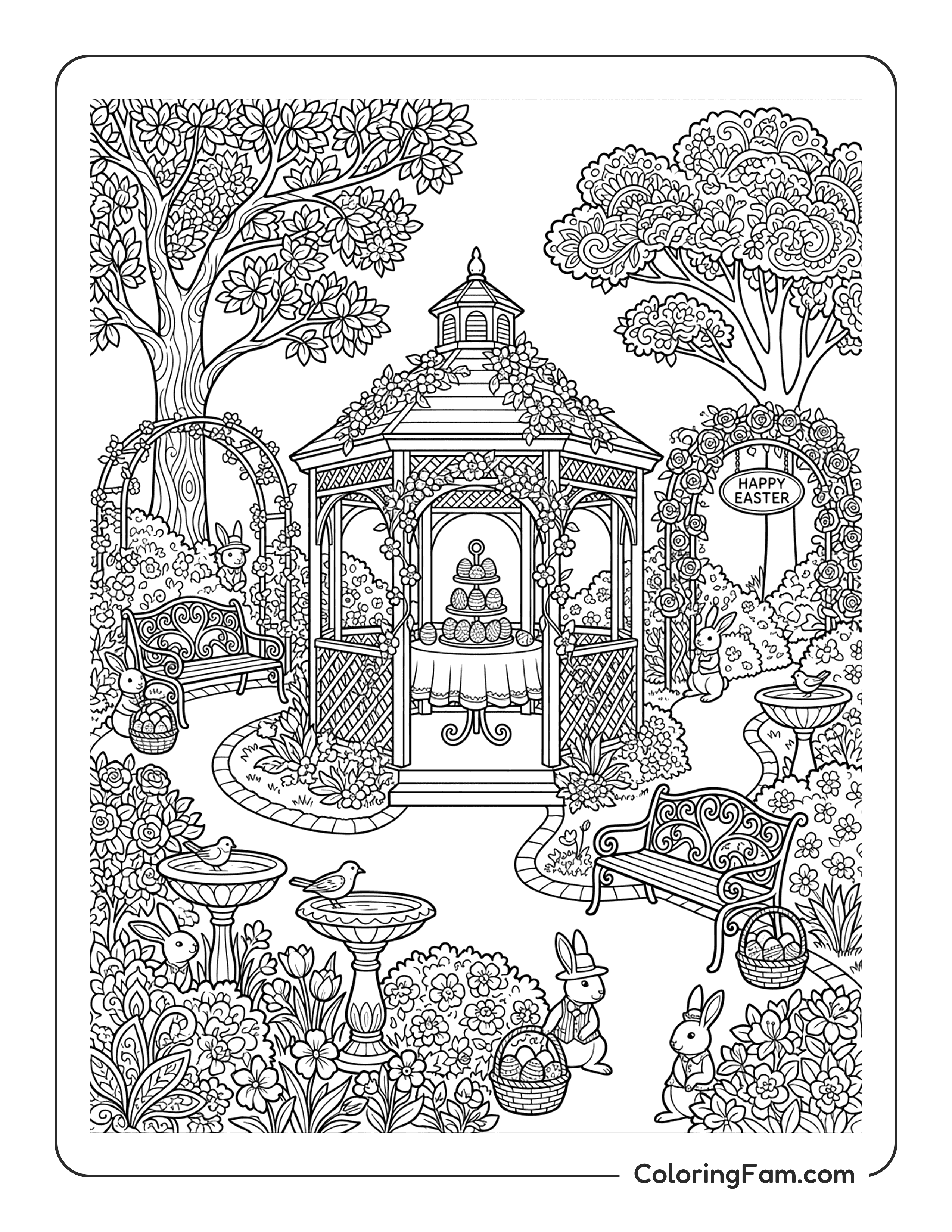 Easter Garden With Gazebo coloring page
