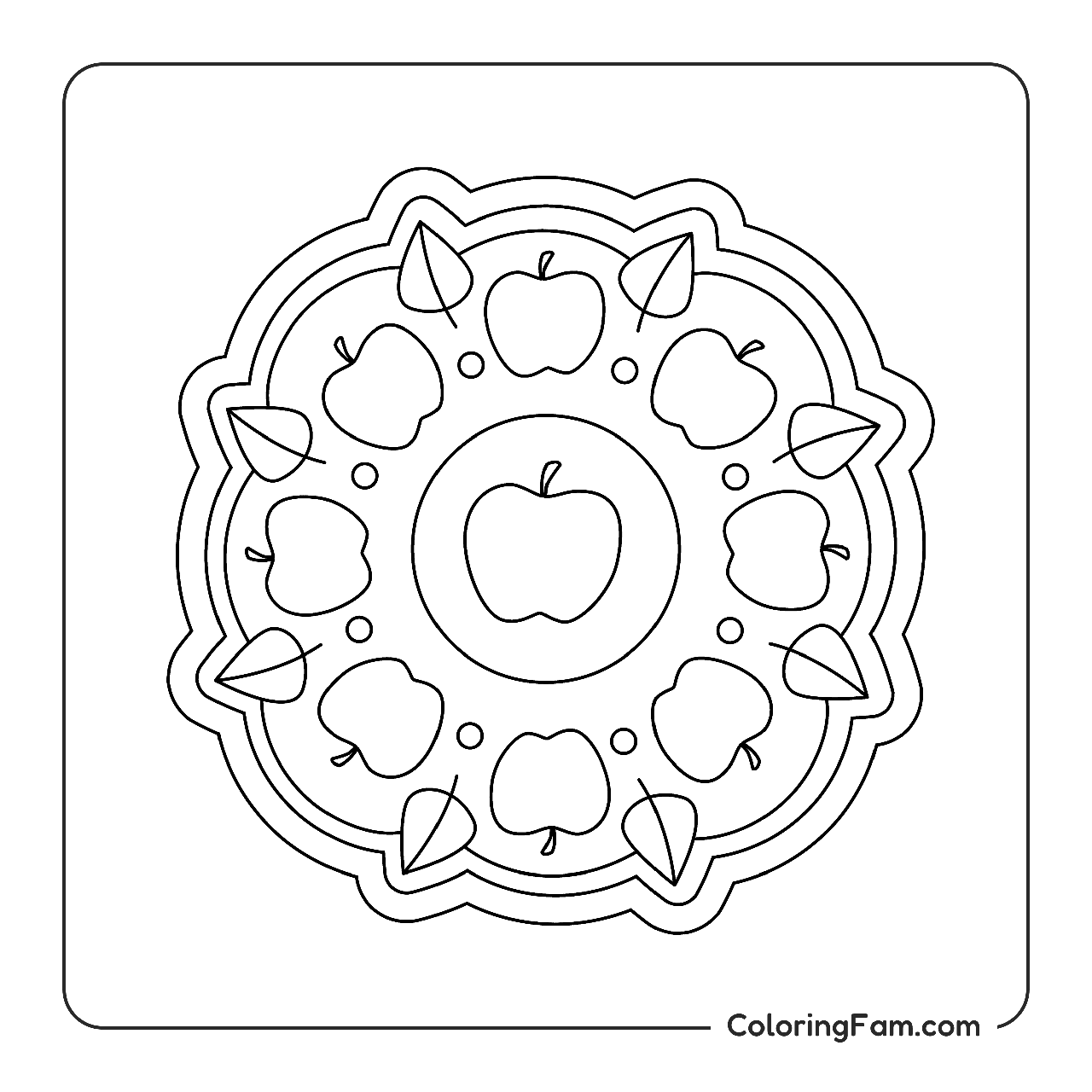 Apple Mandala With Leaves coloring page