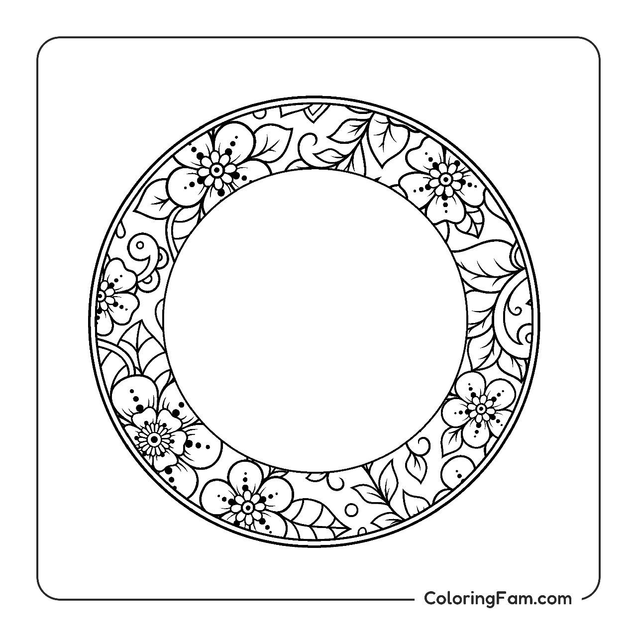 Flower Circle Floral Frame coloring page