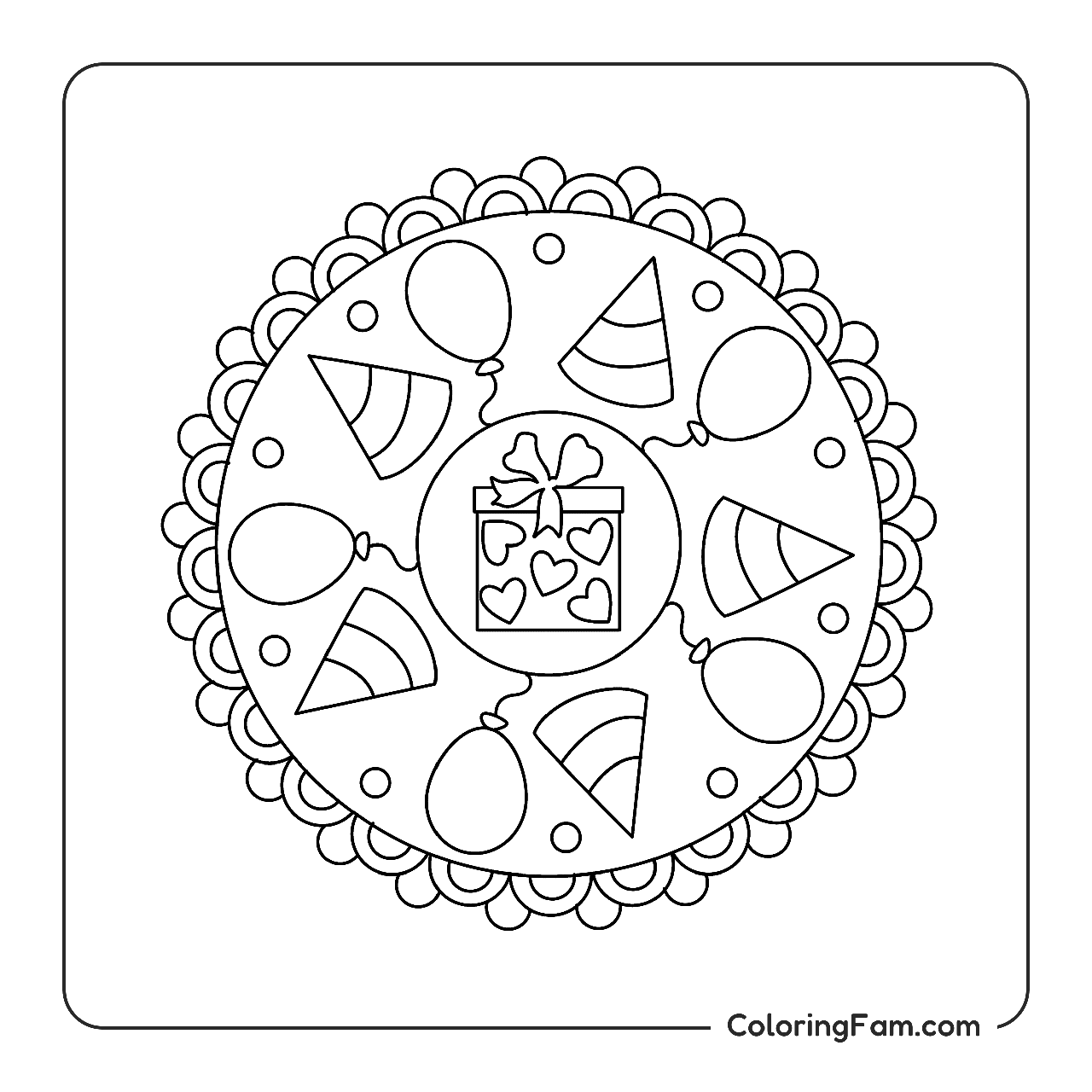 Mandala With Gift Balloons coloring page