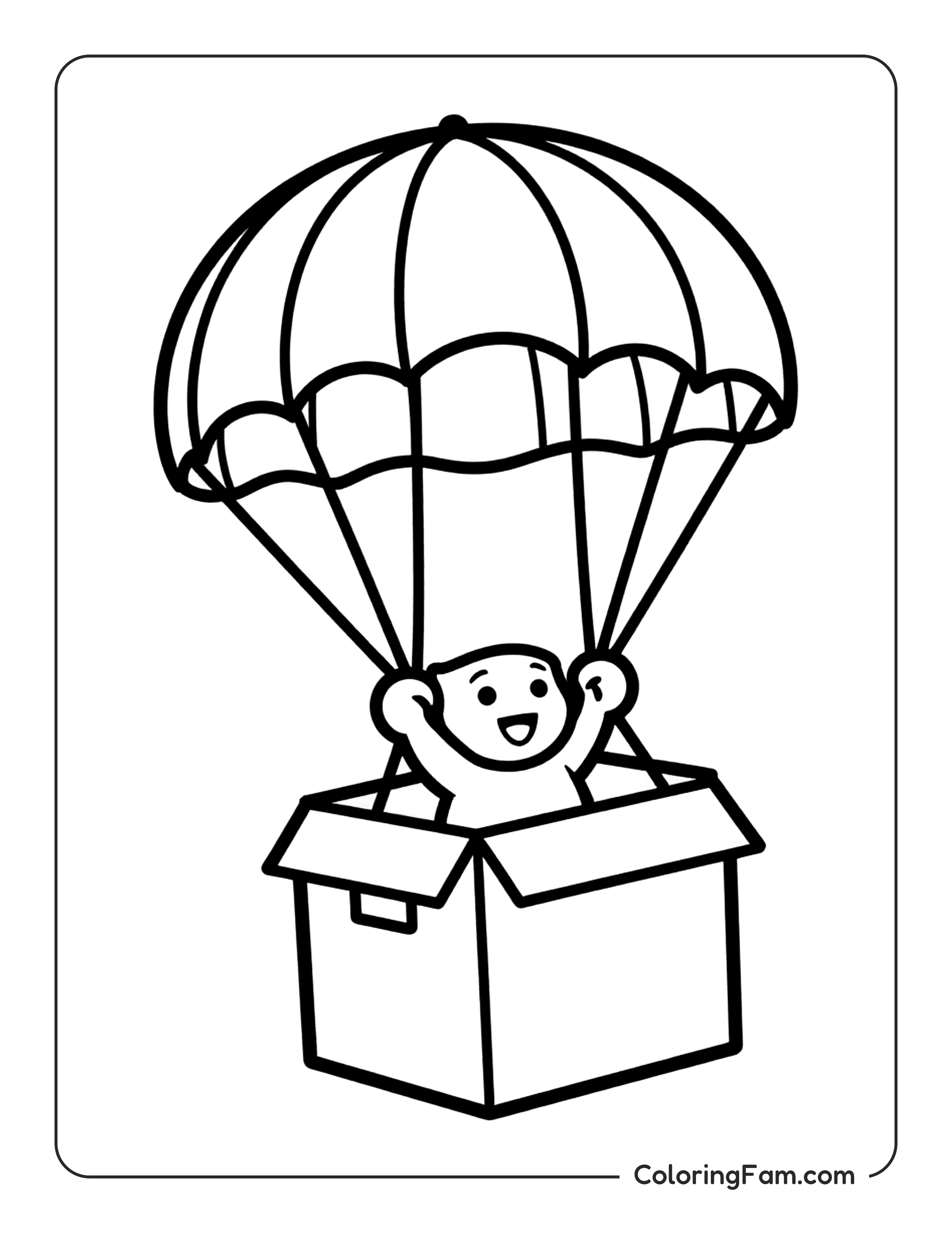 Baby In Box With Parachute coloring page