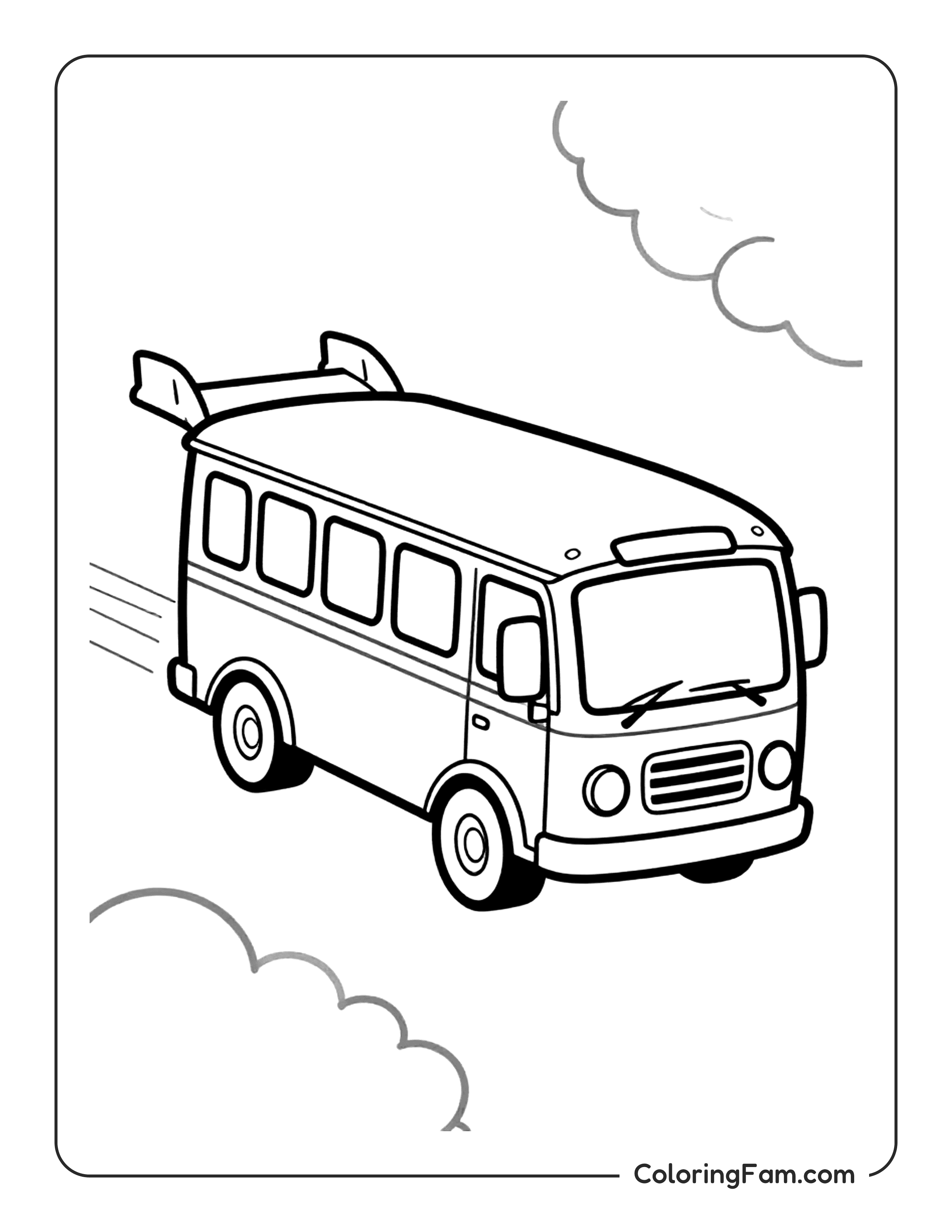 Bus Flying Through Clouds coloring page