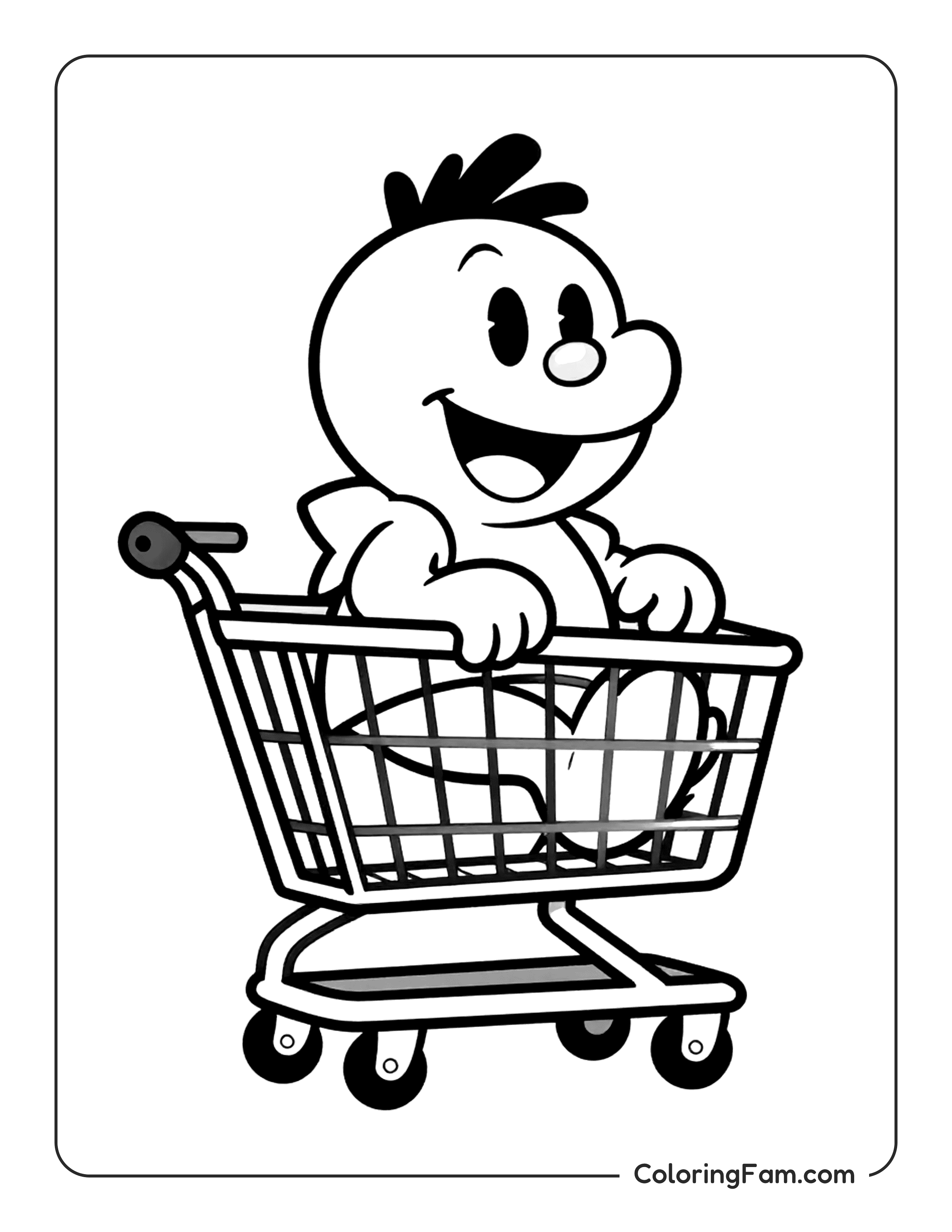 Cartoon Character In Shopping Cart coloring page