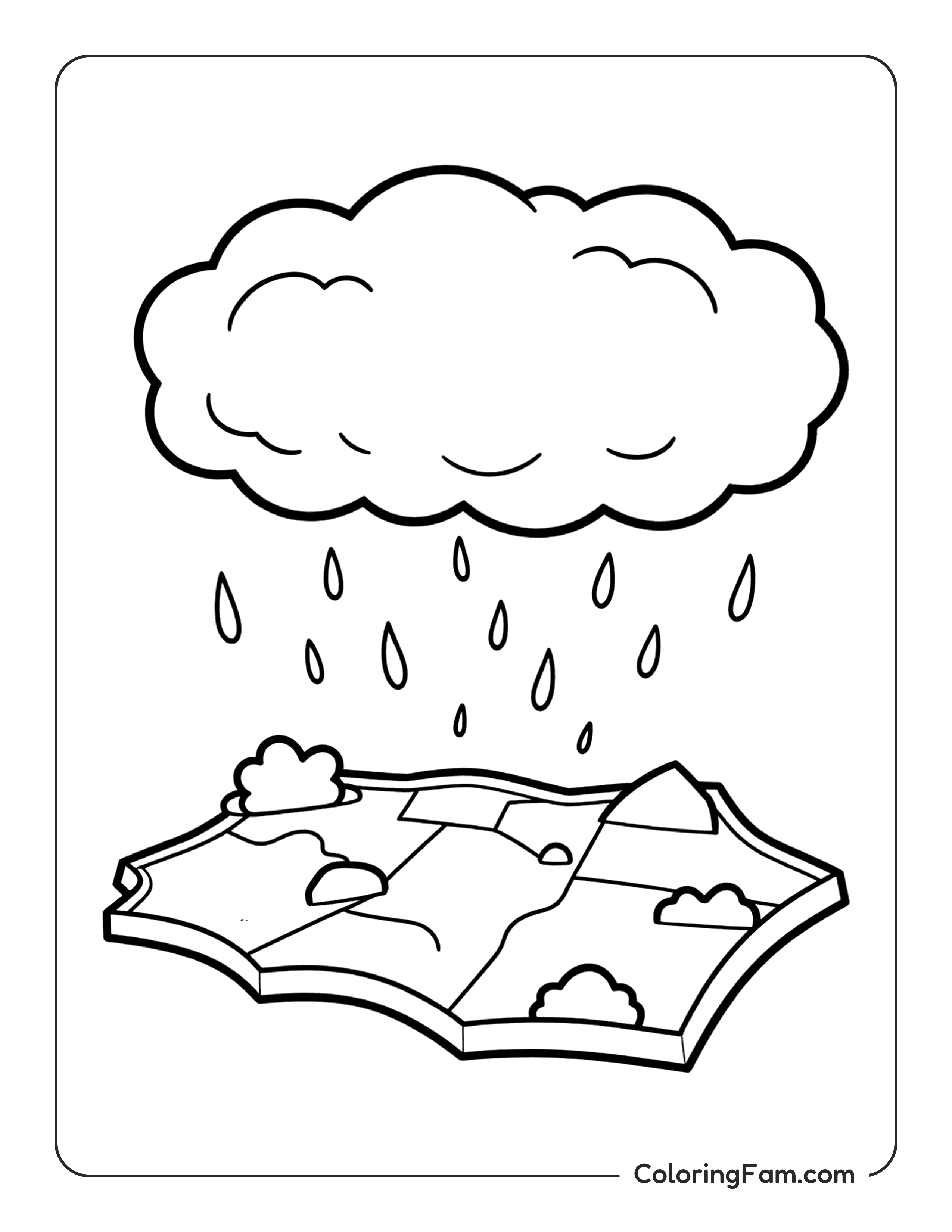 Cloud Raining Over Map coloring page