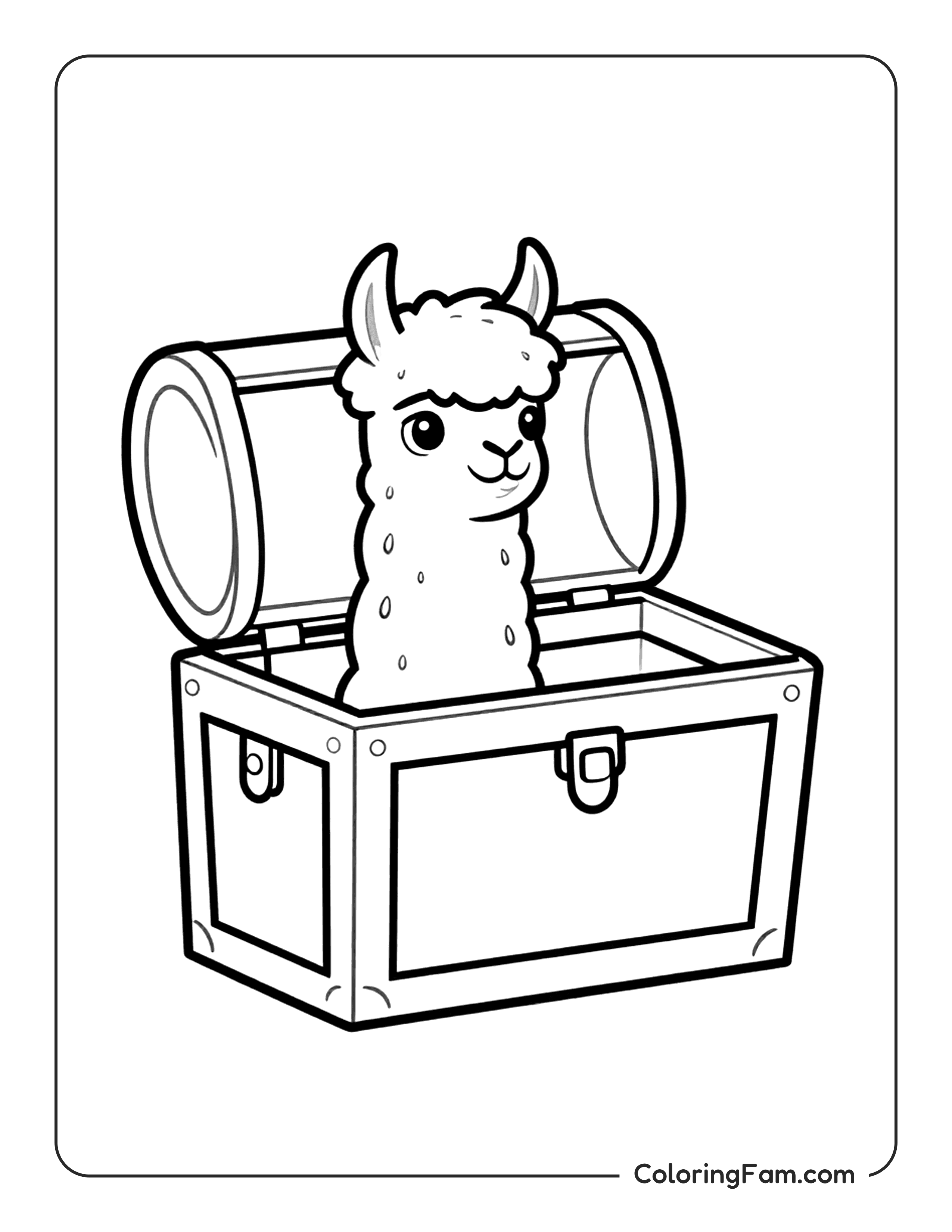 Llama Inside Treasure Chest coloring page