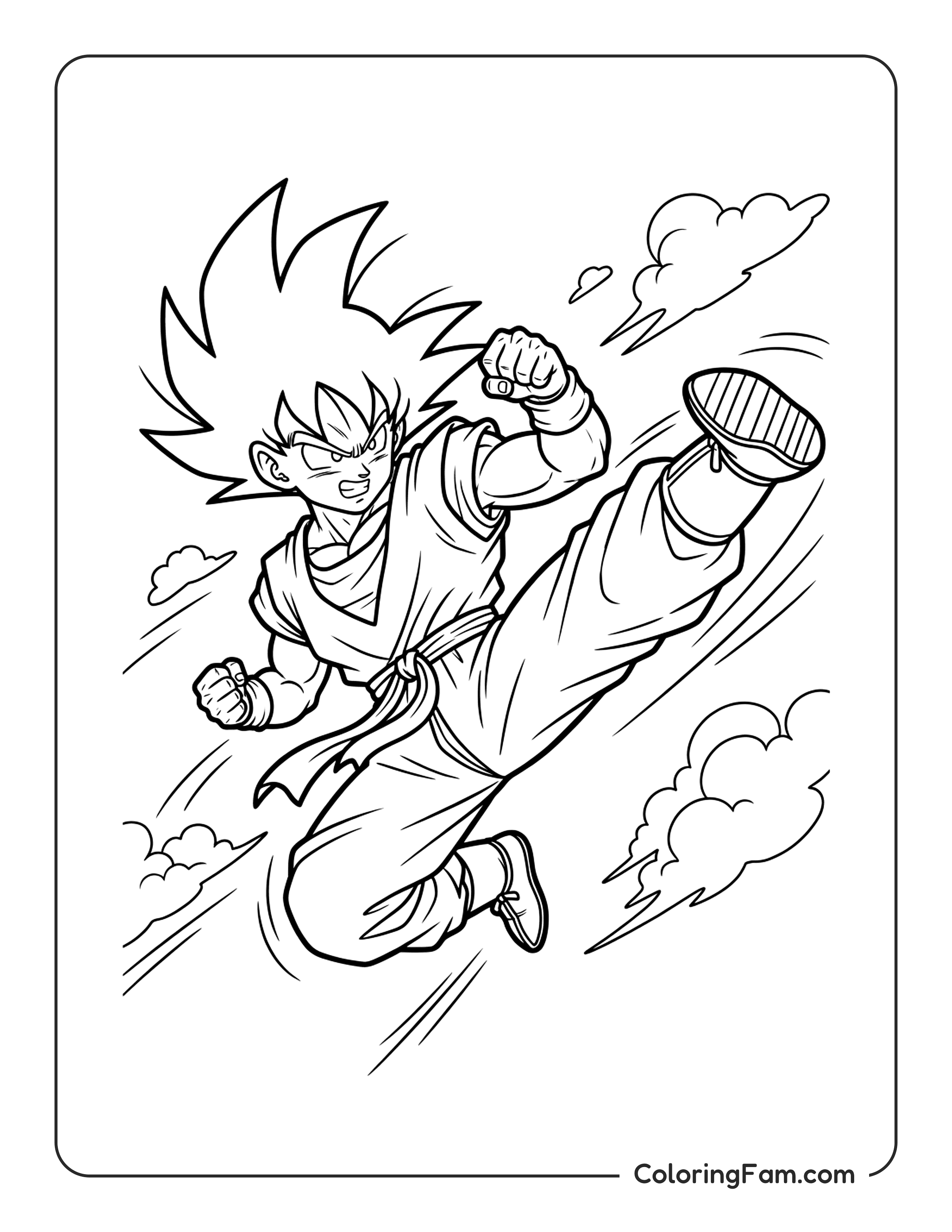 Goku Performing Flying Kick coloring page