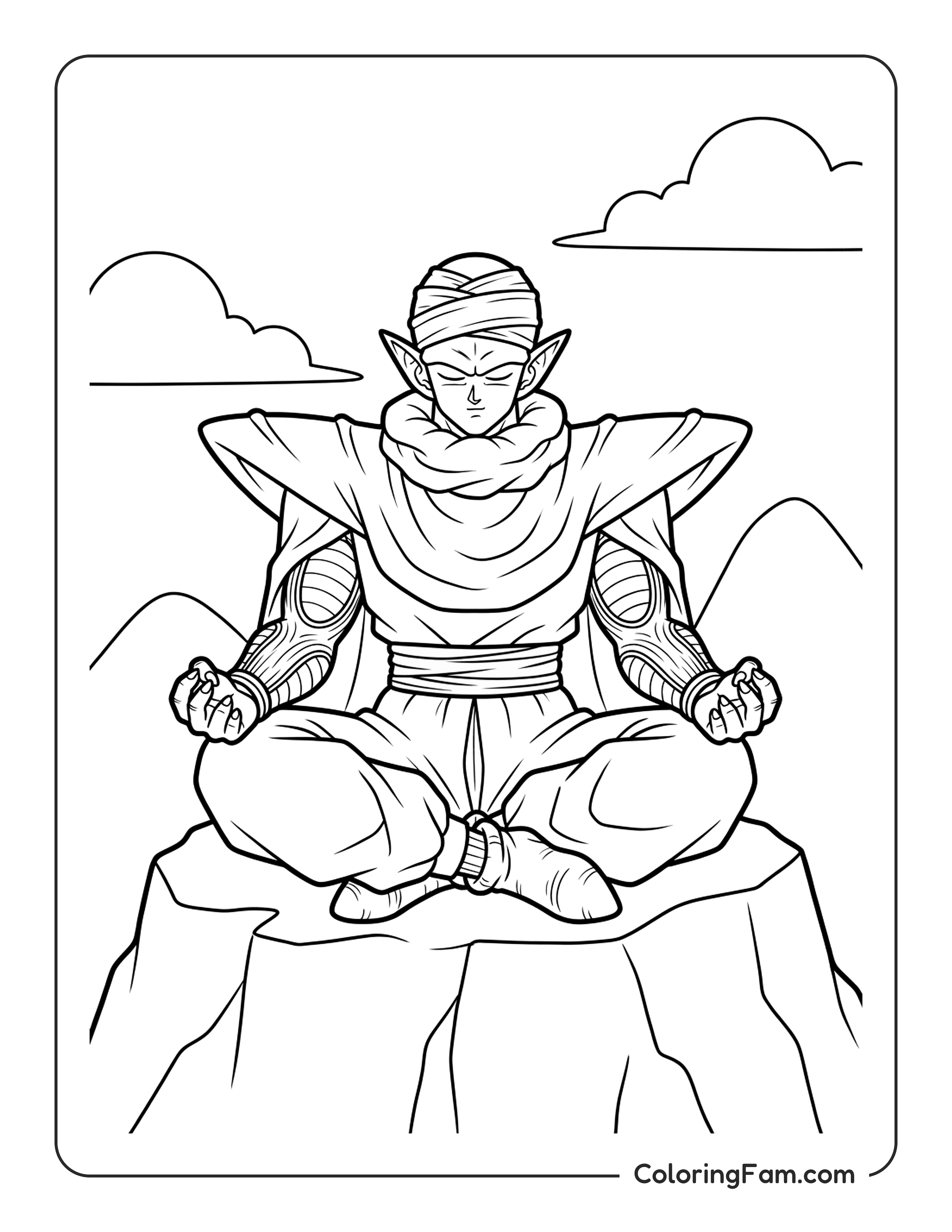 Piccolo Meditating On Mountain coloring page