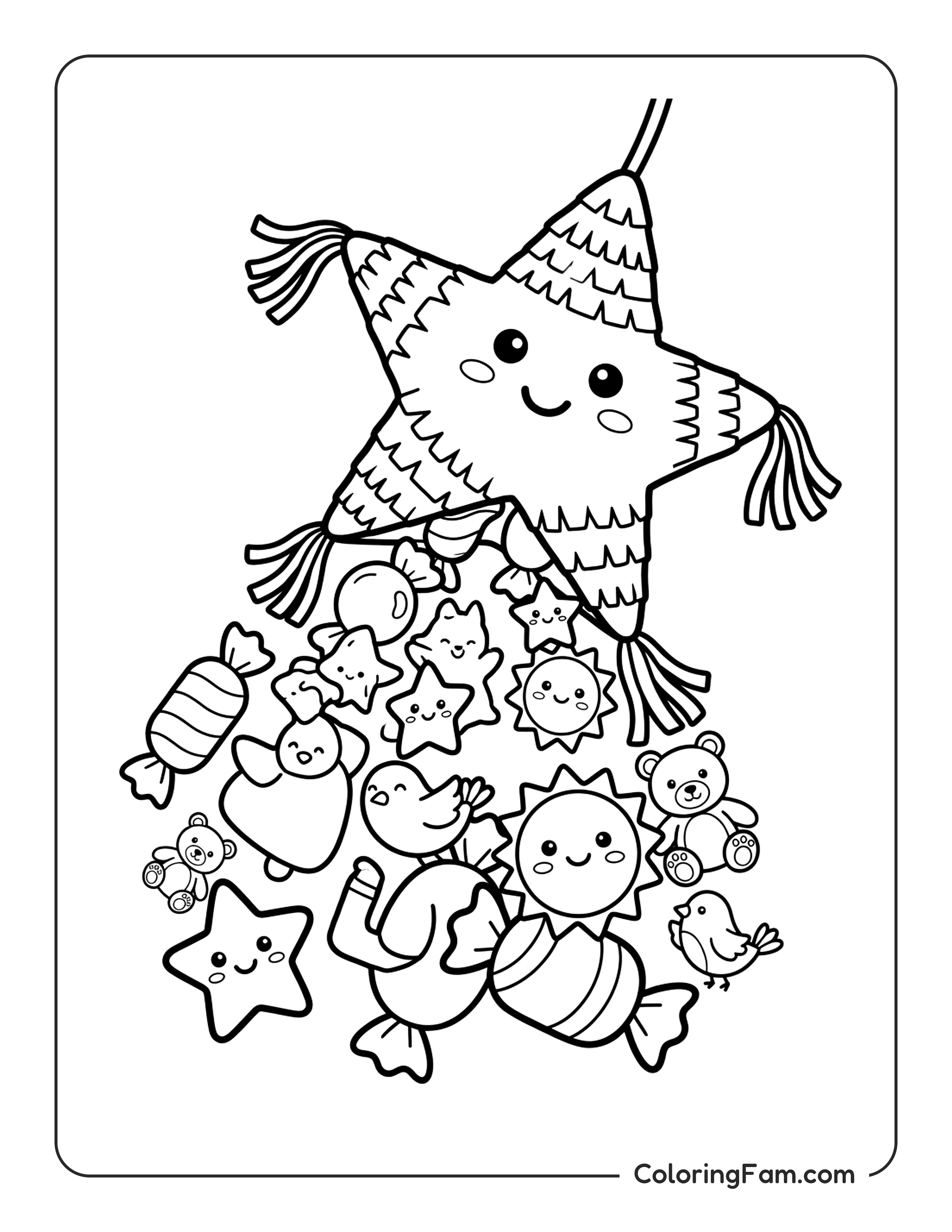 Pinata Shaped Like A Star Bursting With Confetti And Candy coloring page
