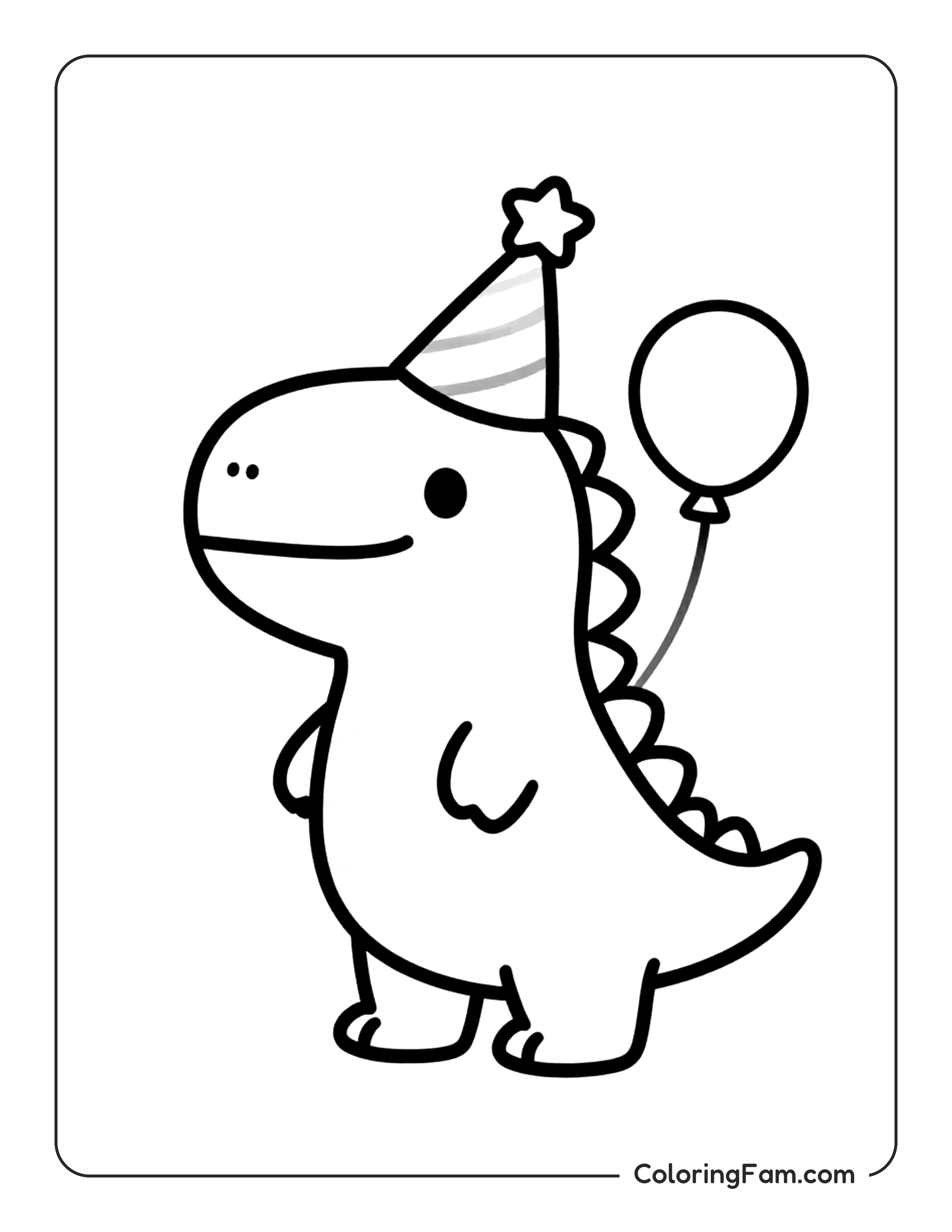 Dinosaur Wearing A Party Hat At A Birthday coloring page