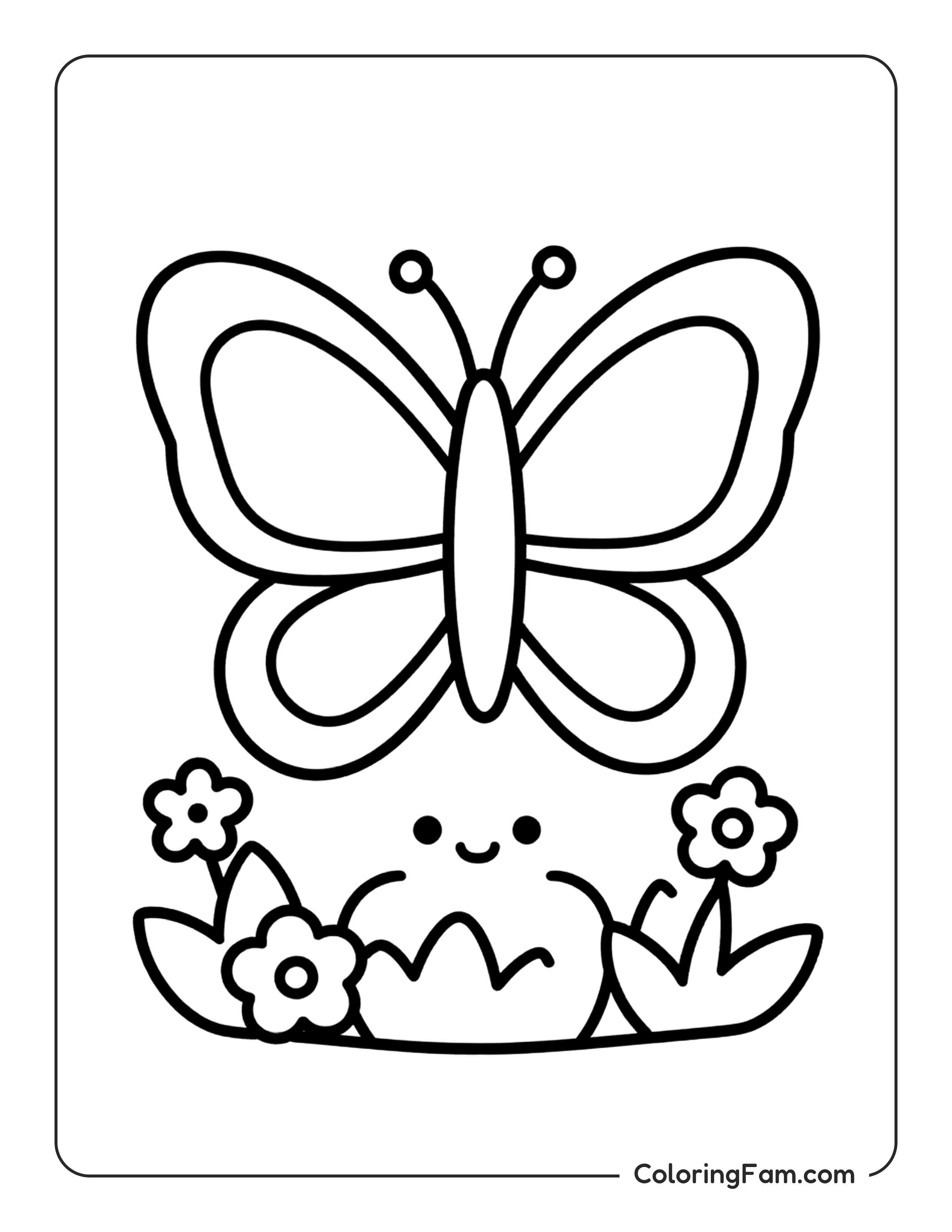 Butterfly Above Flowers coloring page