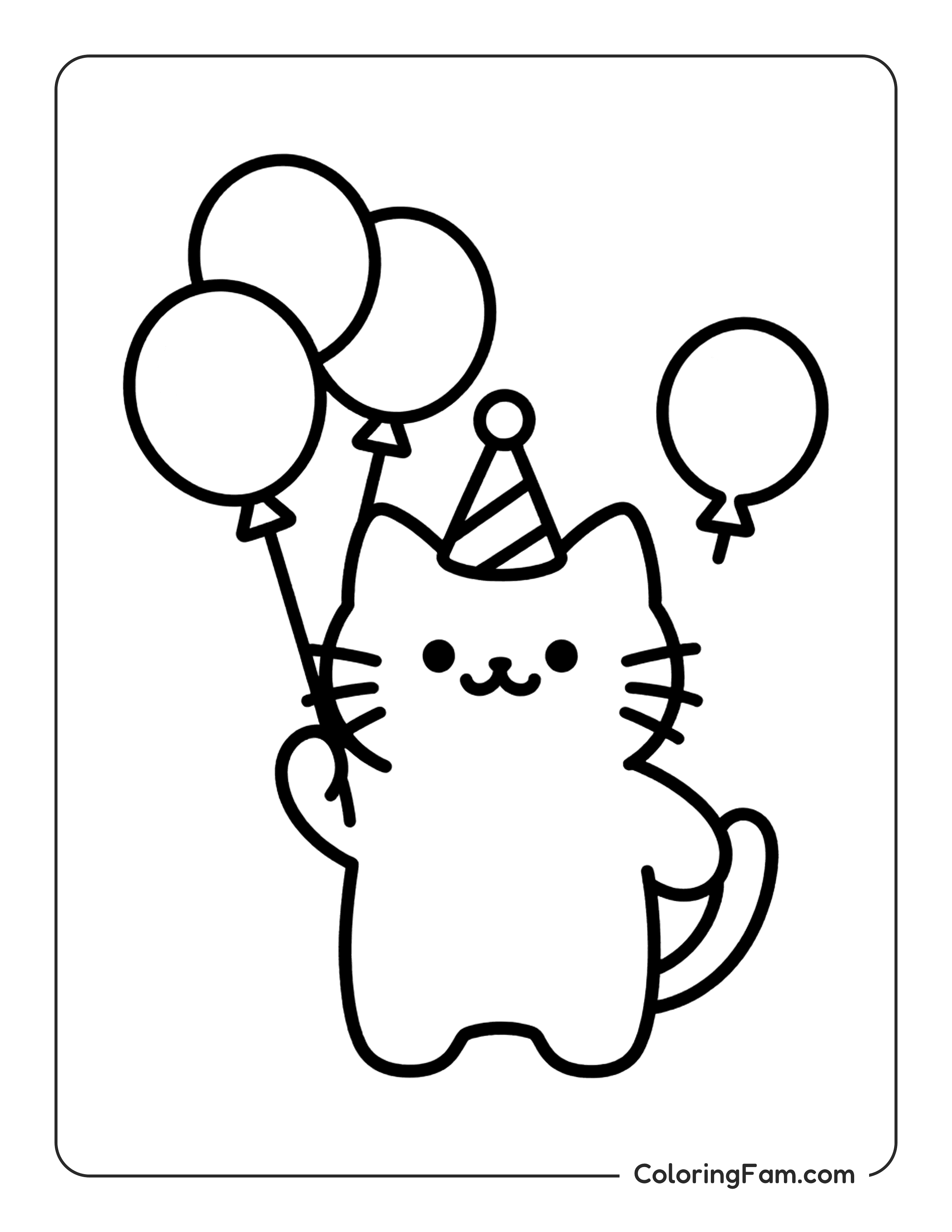 Cat Holding Balloons coloring page