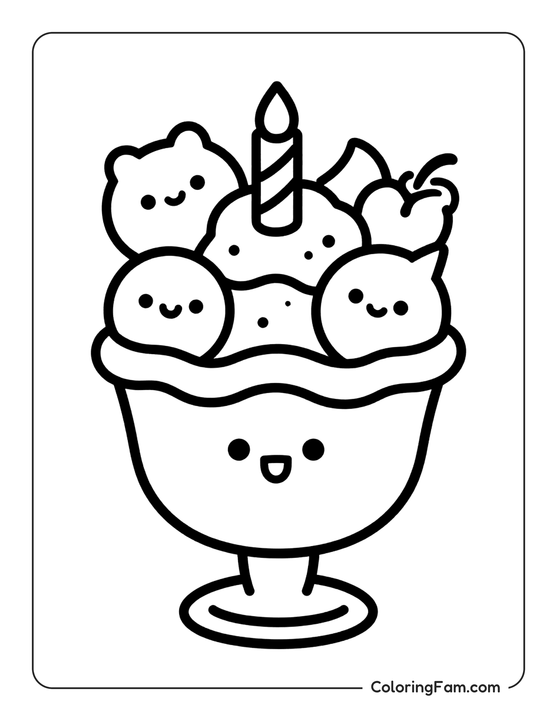 Dessert With Candle coloring page