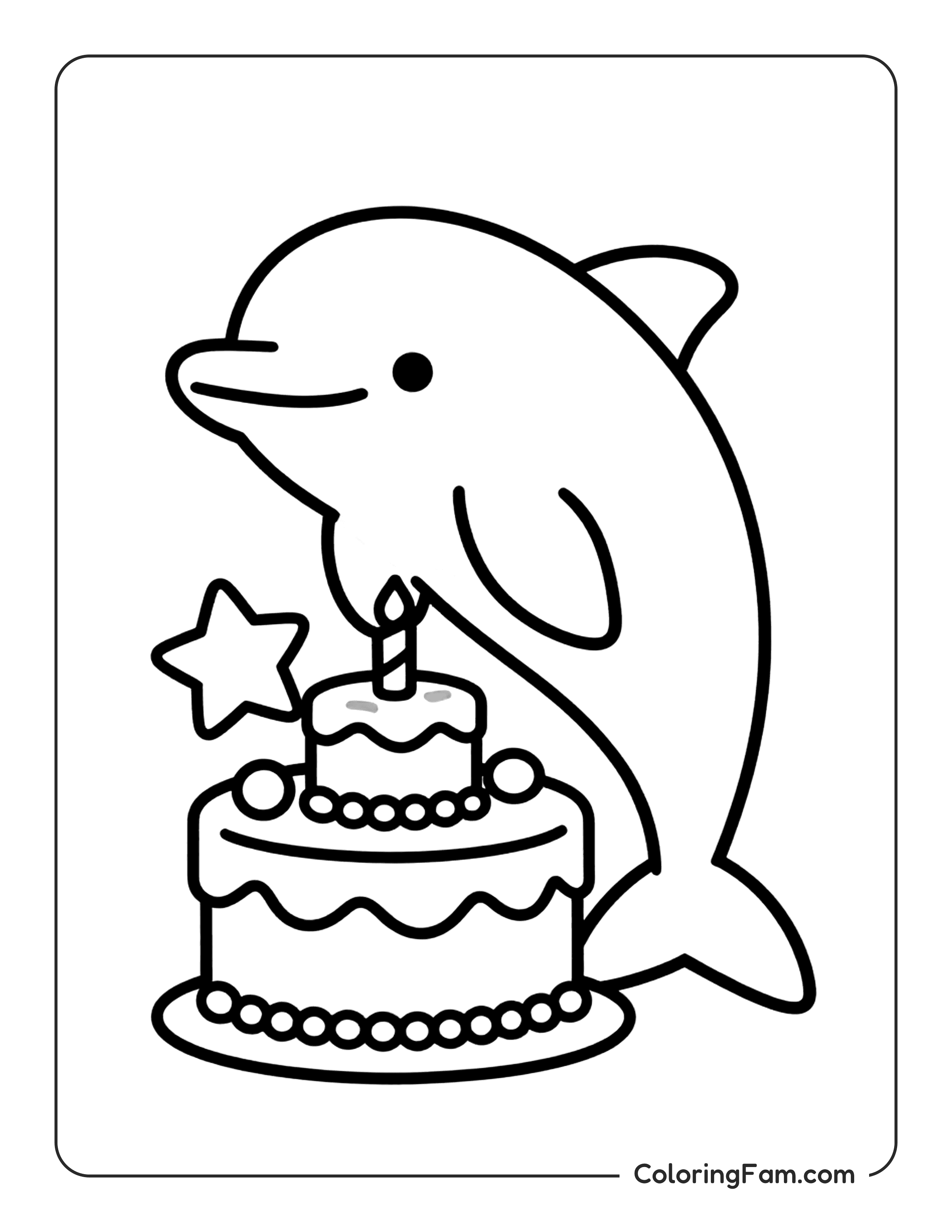 Dolphin With Birthday Cake coloring page