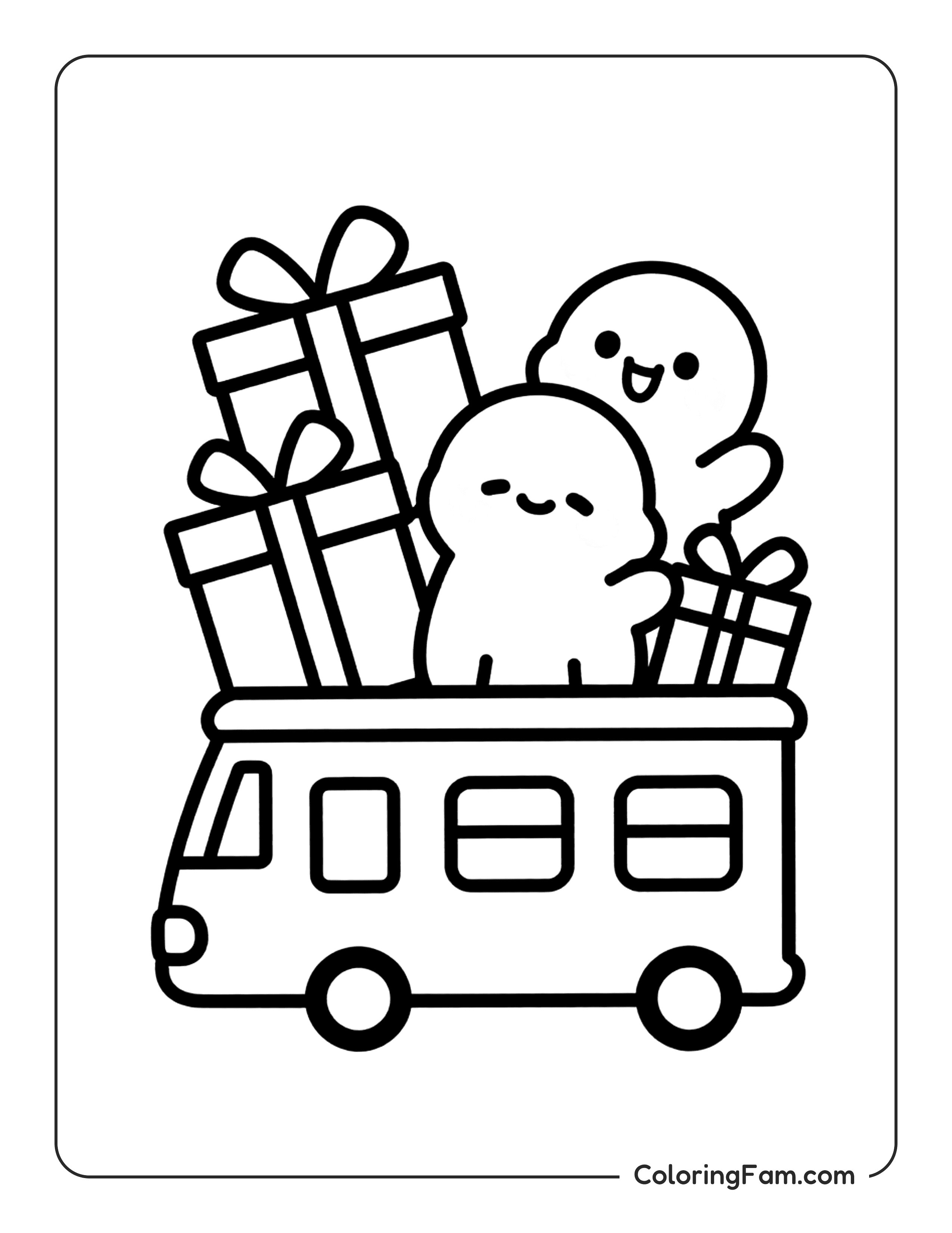 Ghost In Bus With Gifts coloring page