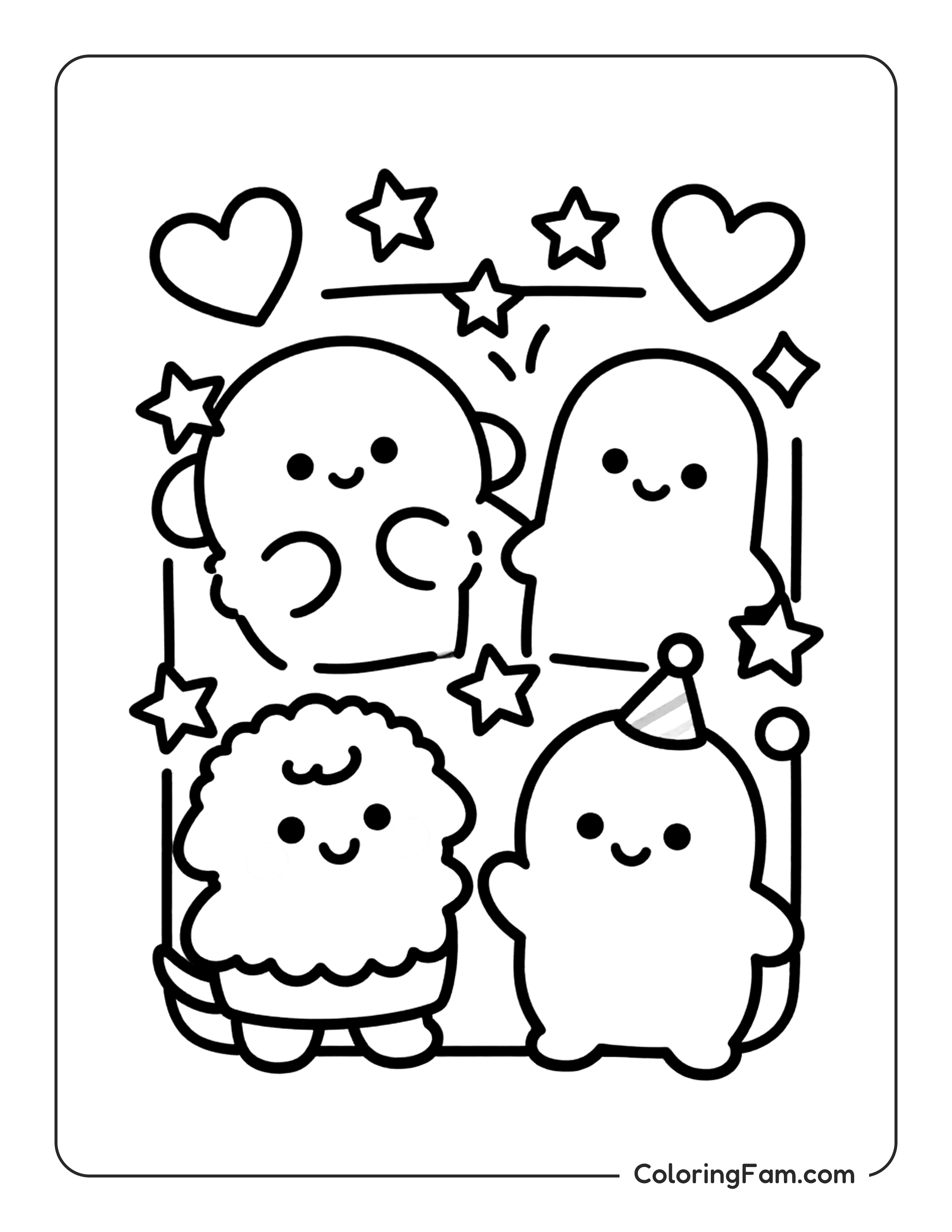 Ghosts With Stars And Hearts coloring page