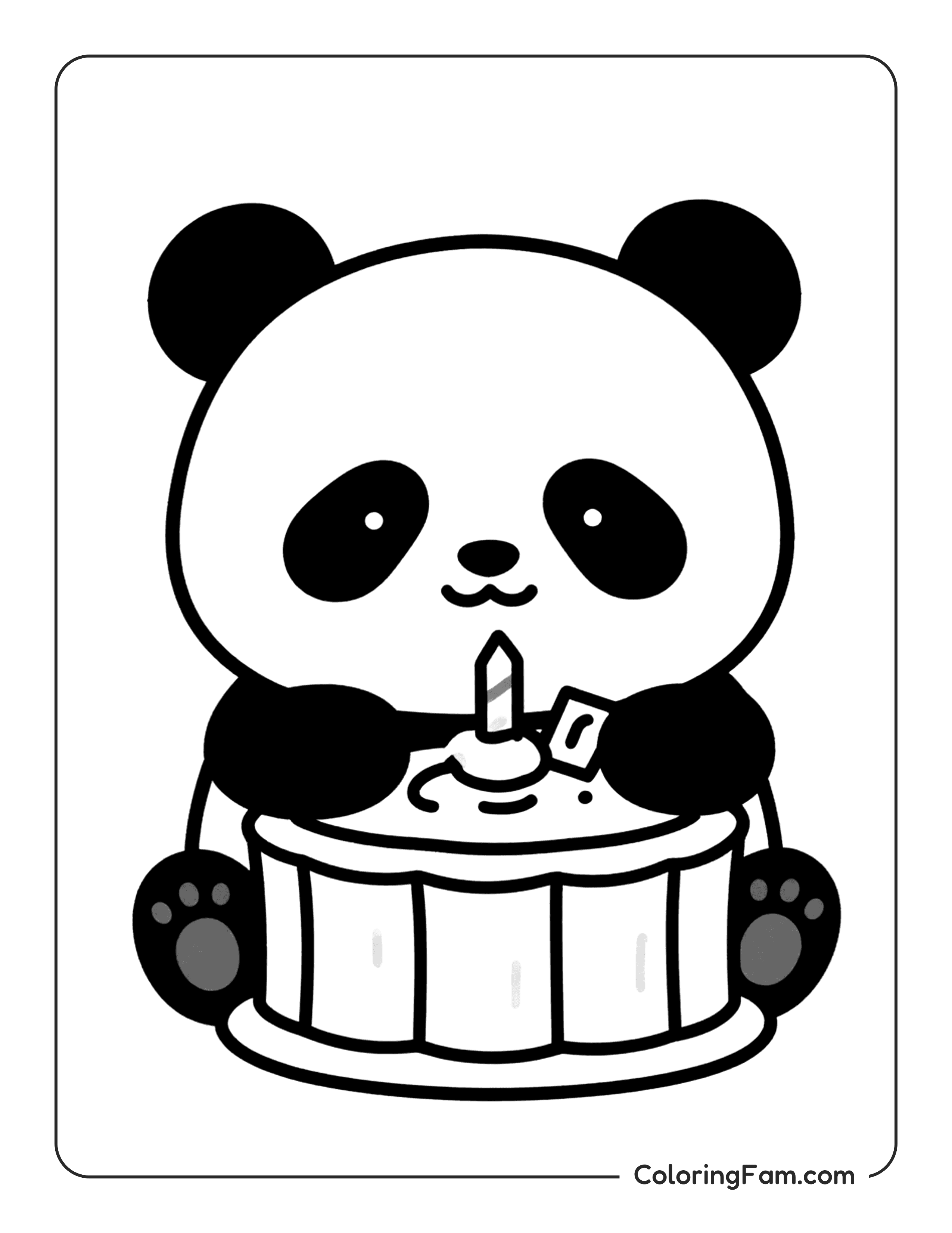 Panda Holding Birthday Cake coloring page