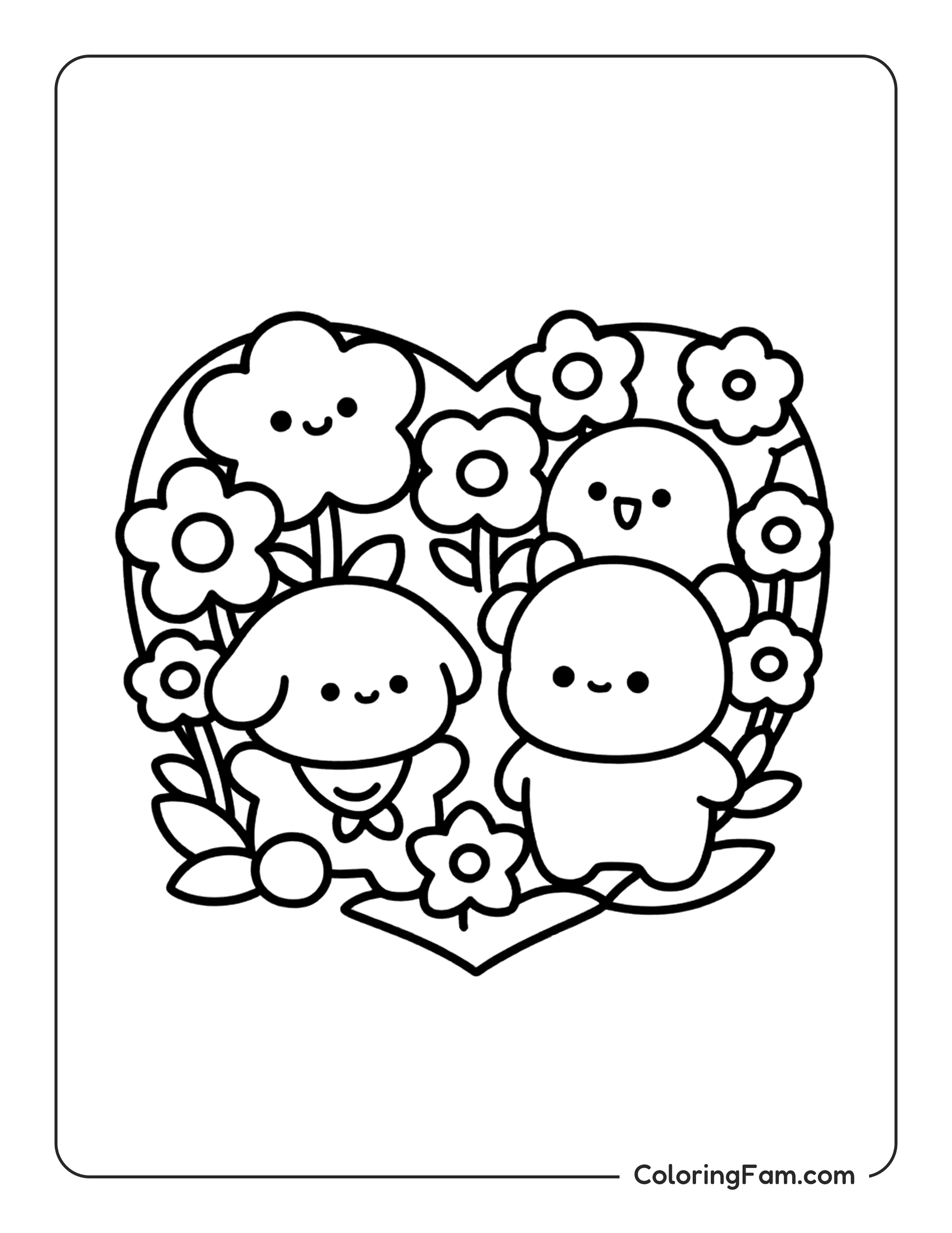 Characters In Heart Flowers coloring page