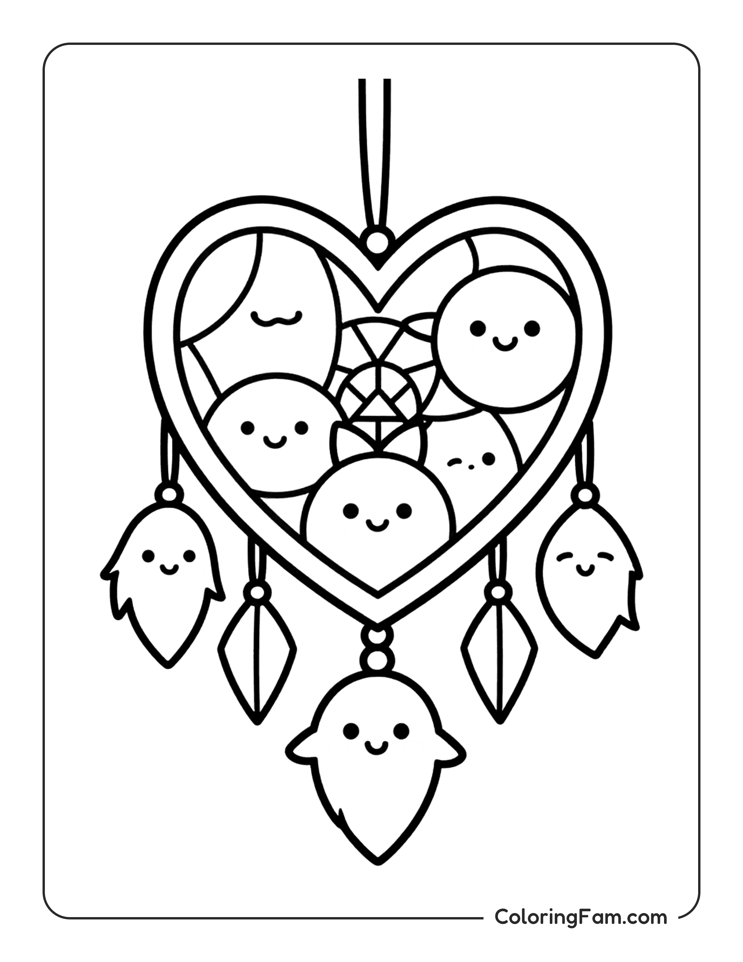 Dreamcatcher With Cute Ghosts coloring page