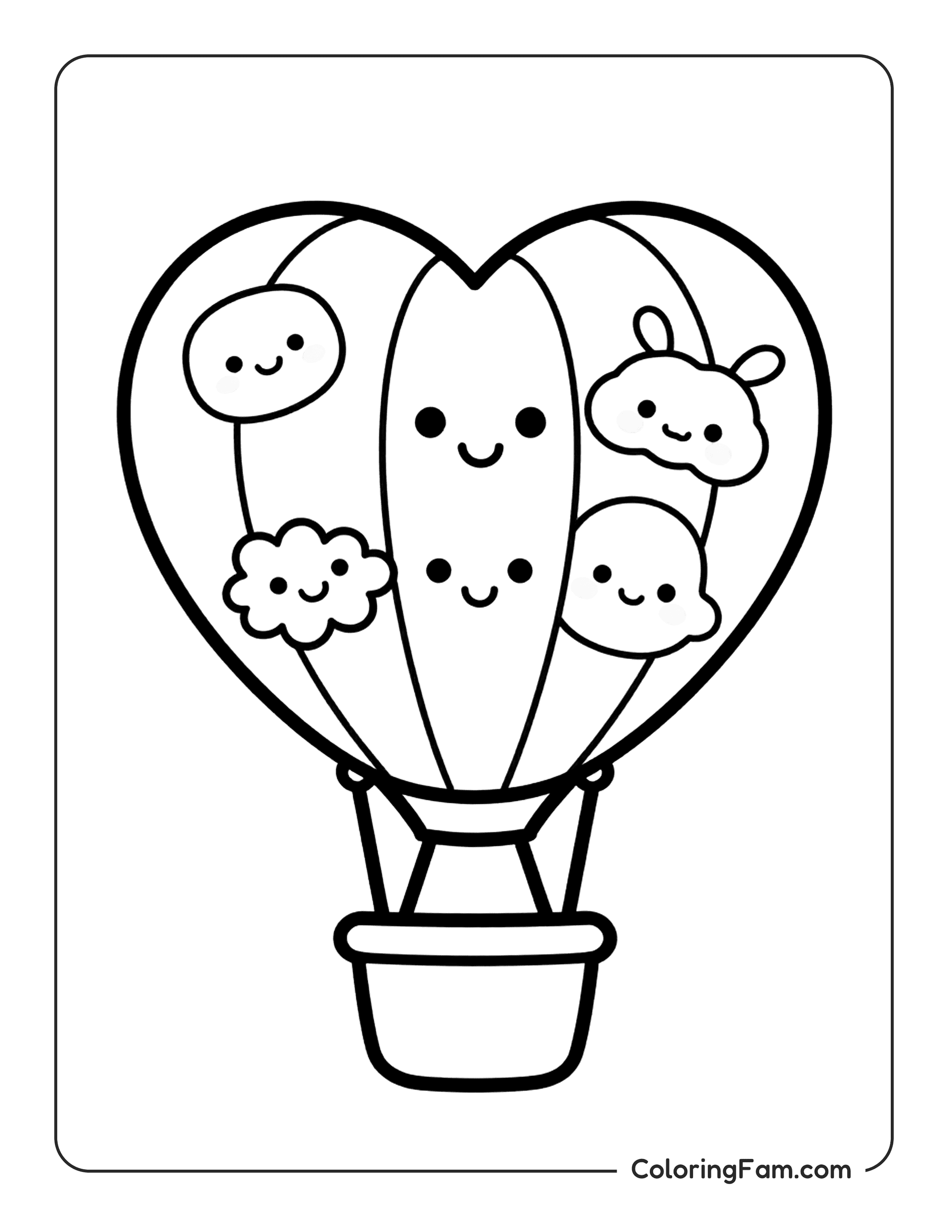 Heart Balloon With Cute Faces coloring page
