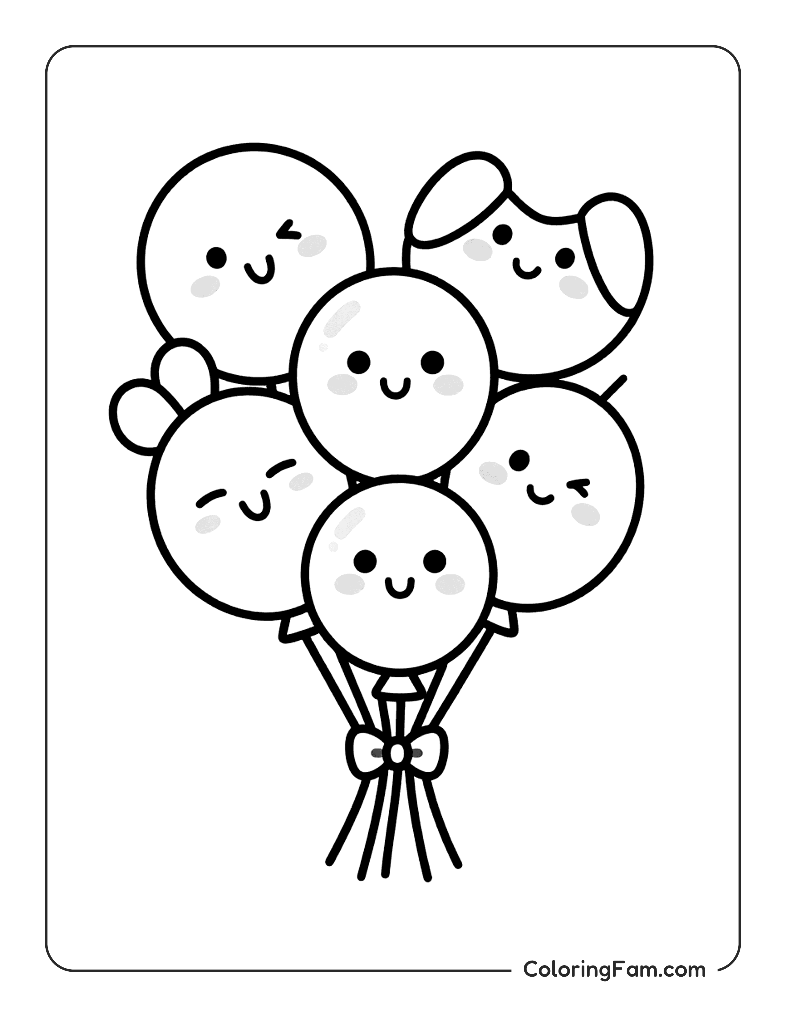 Heart Balloons With Faces coloring page