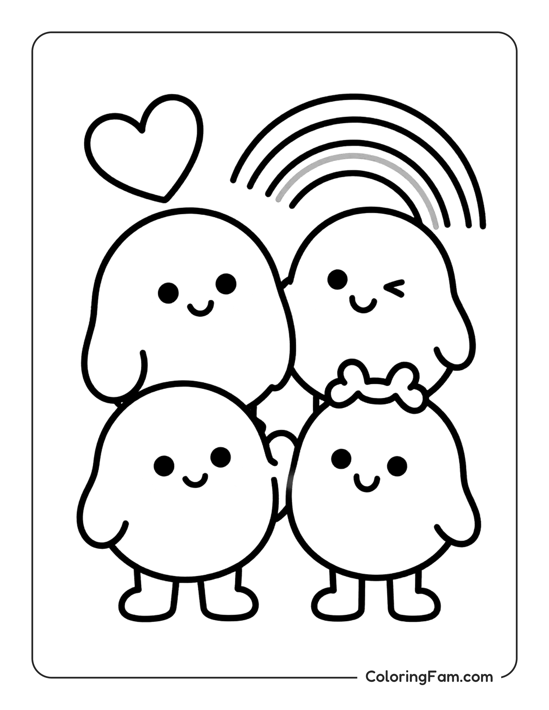 Heart Blob Family Rainbow coloring page
