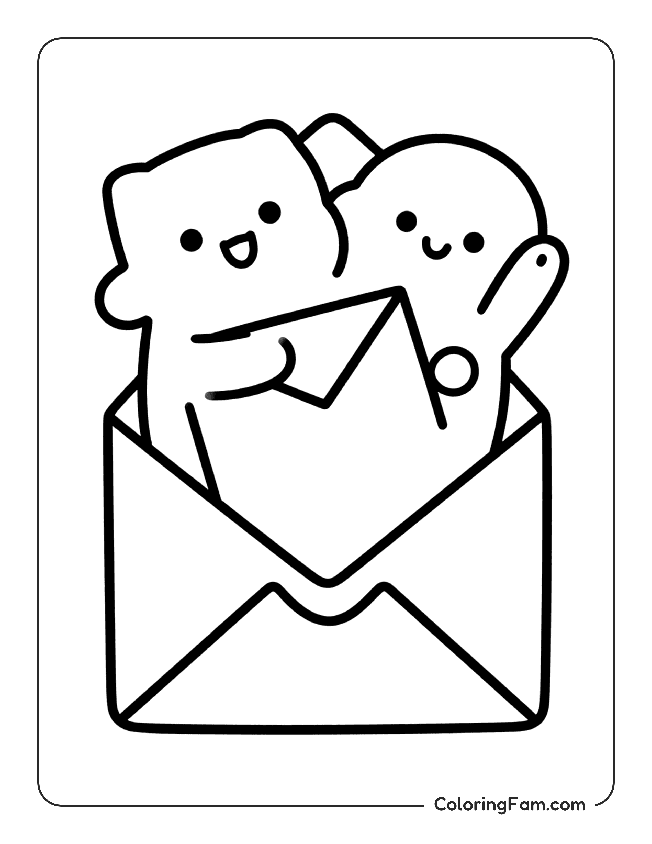Heart Envelope With Monsters coloring page