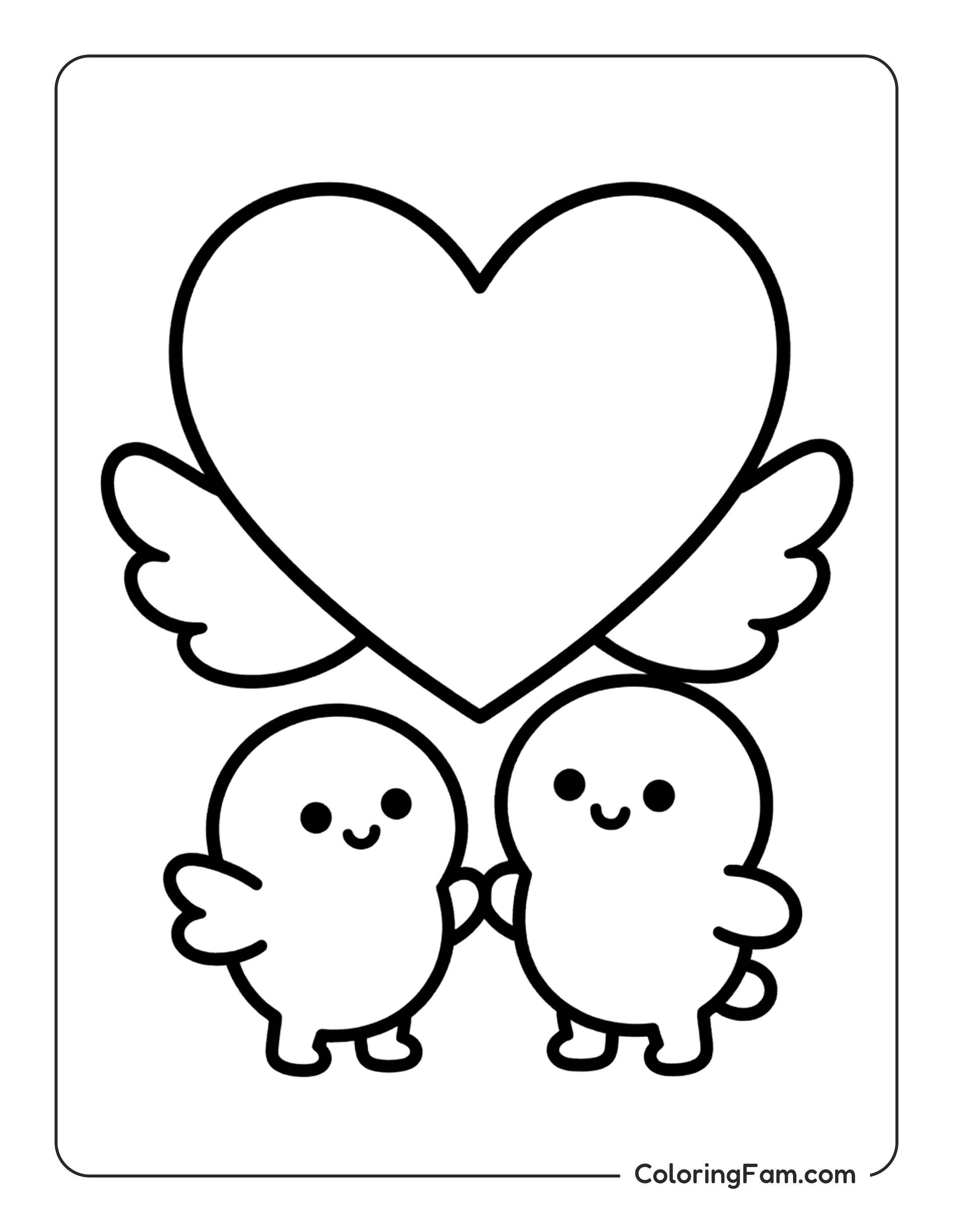 Heart With Birds Holding Hands coloring page