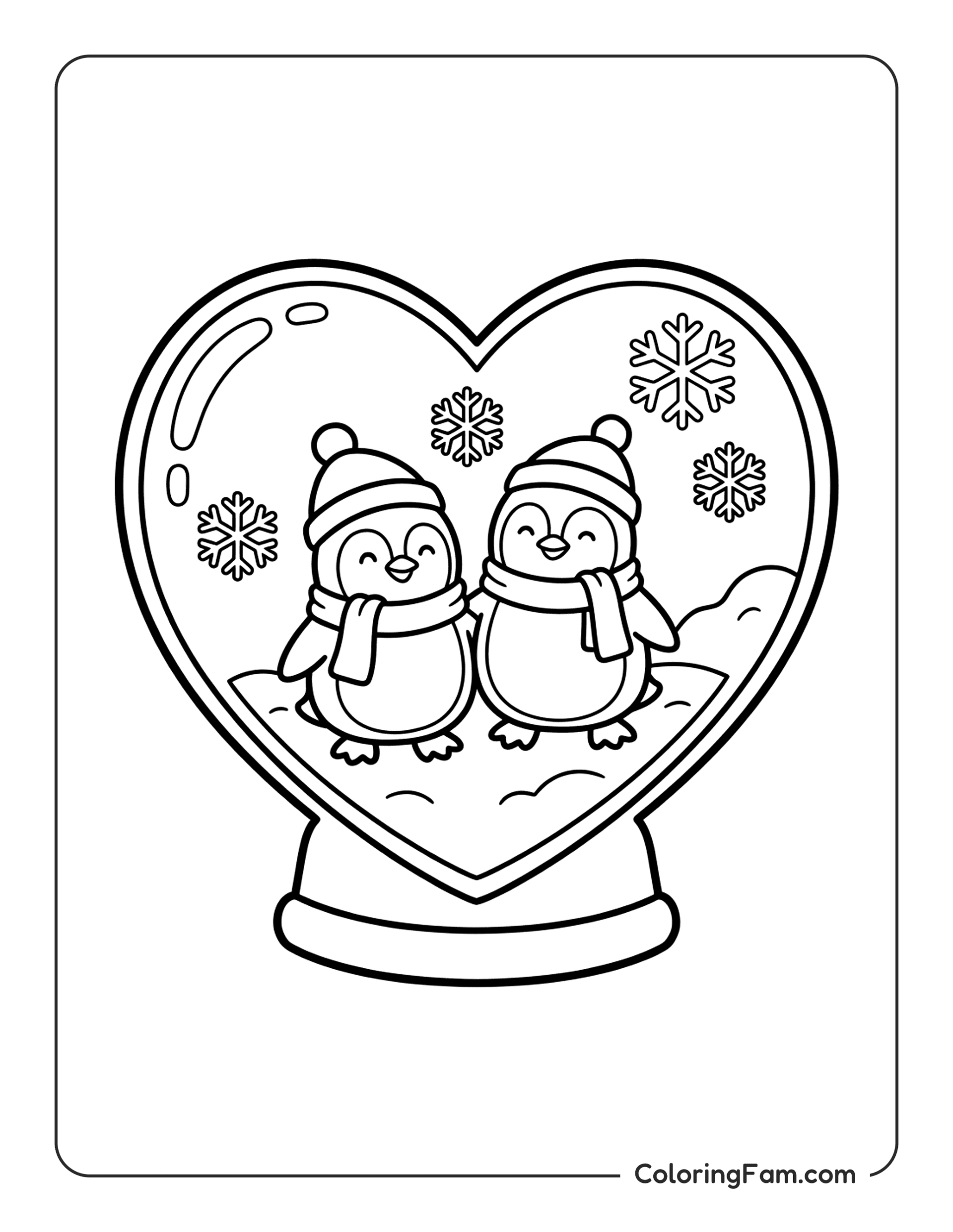Penguin Snowglobe With Snowflakes coloring page