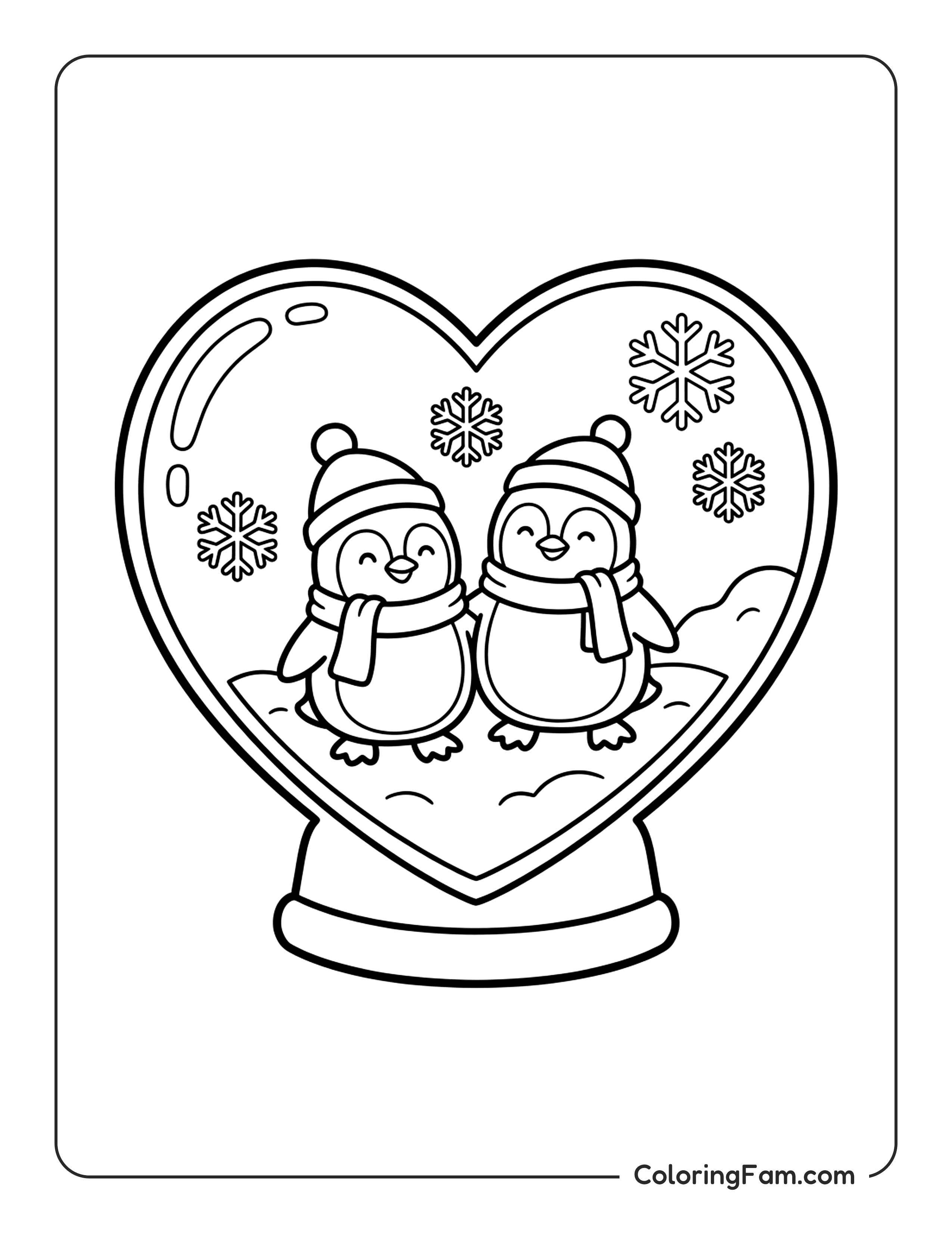 Penguin Snowglobe With Snowflakes coloring page