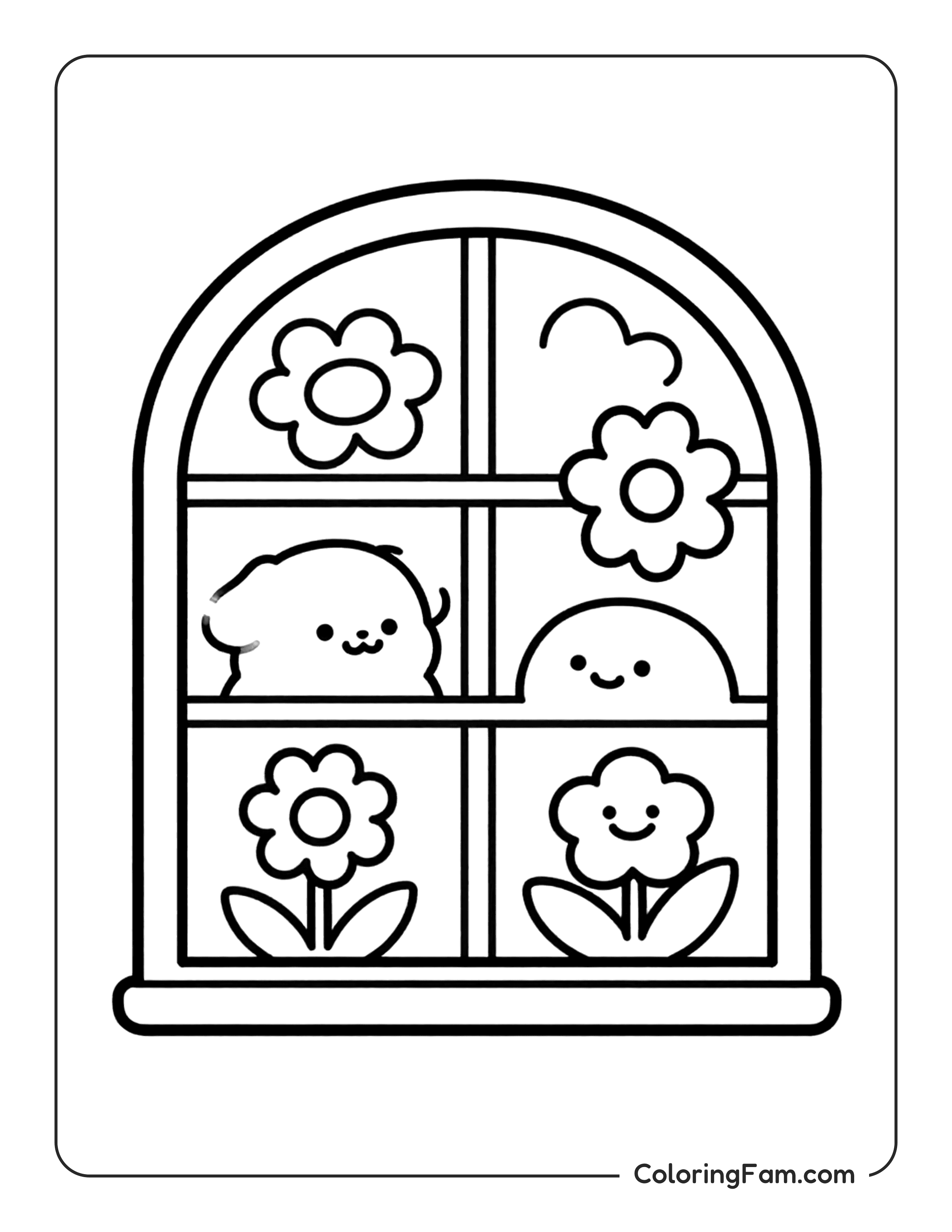 Puppy Looking Through Window coloring page