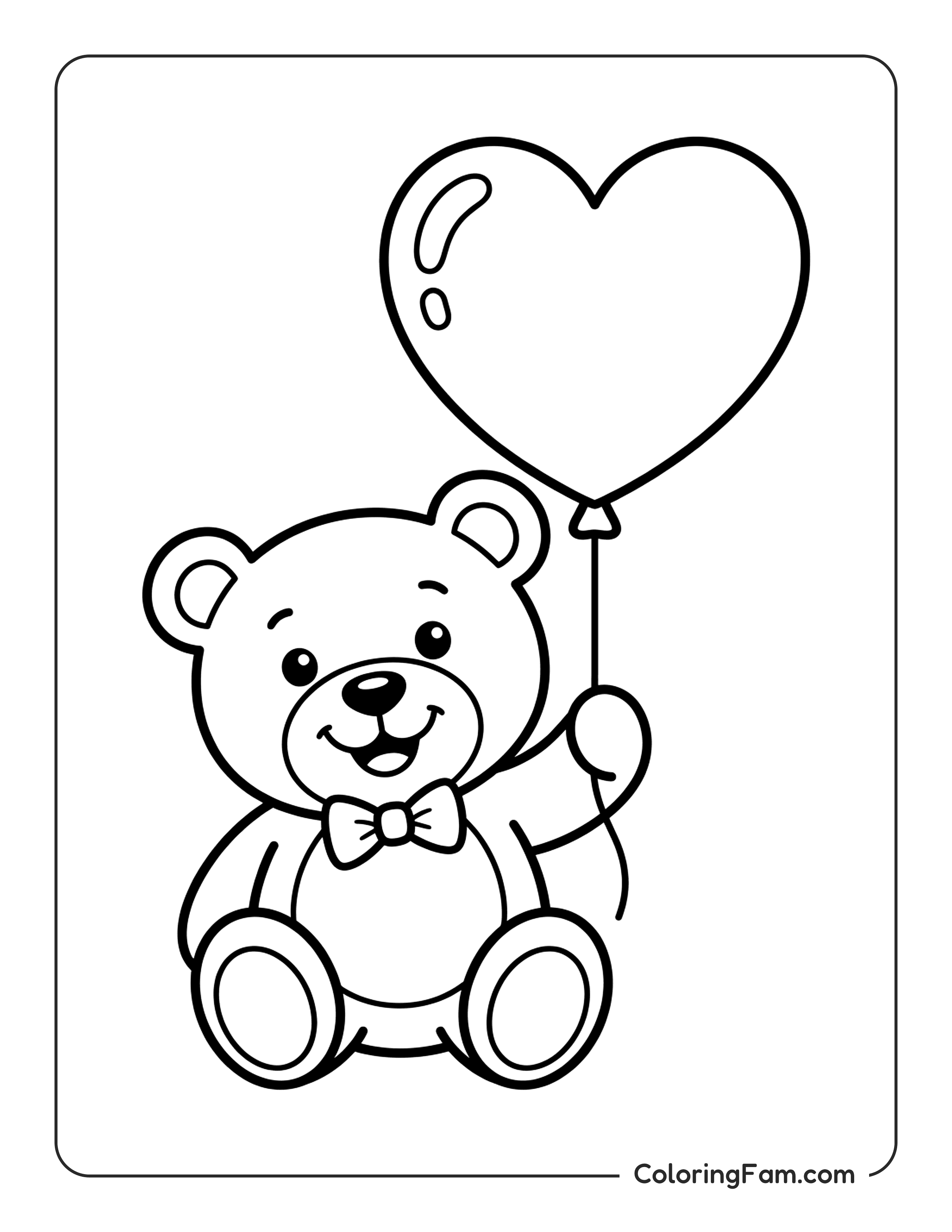 Teddy Bear Holding Heart Balloon coloring page