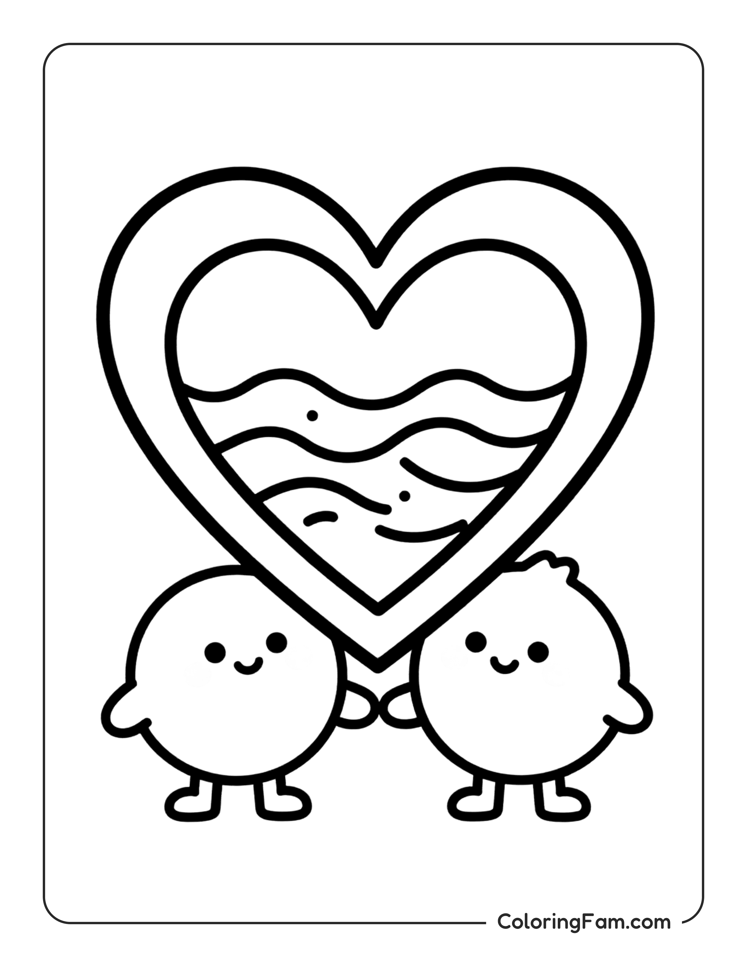 Two Round Characters Holding Heart coloring page