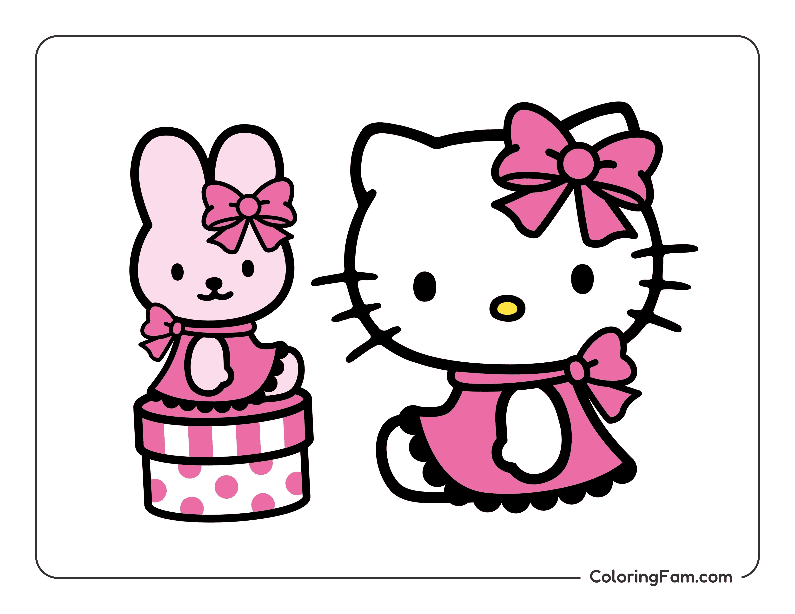 Hello Kitty and bunny in dress colored coloring page