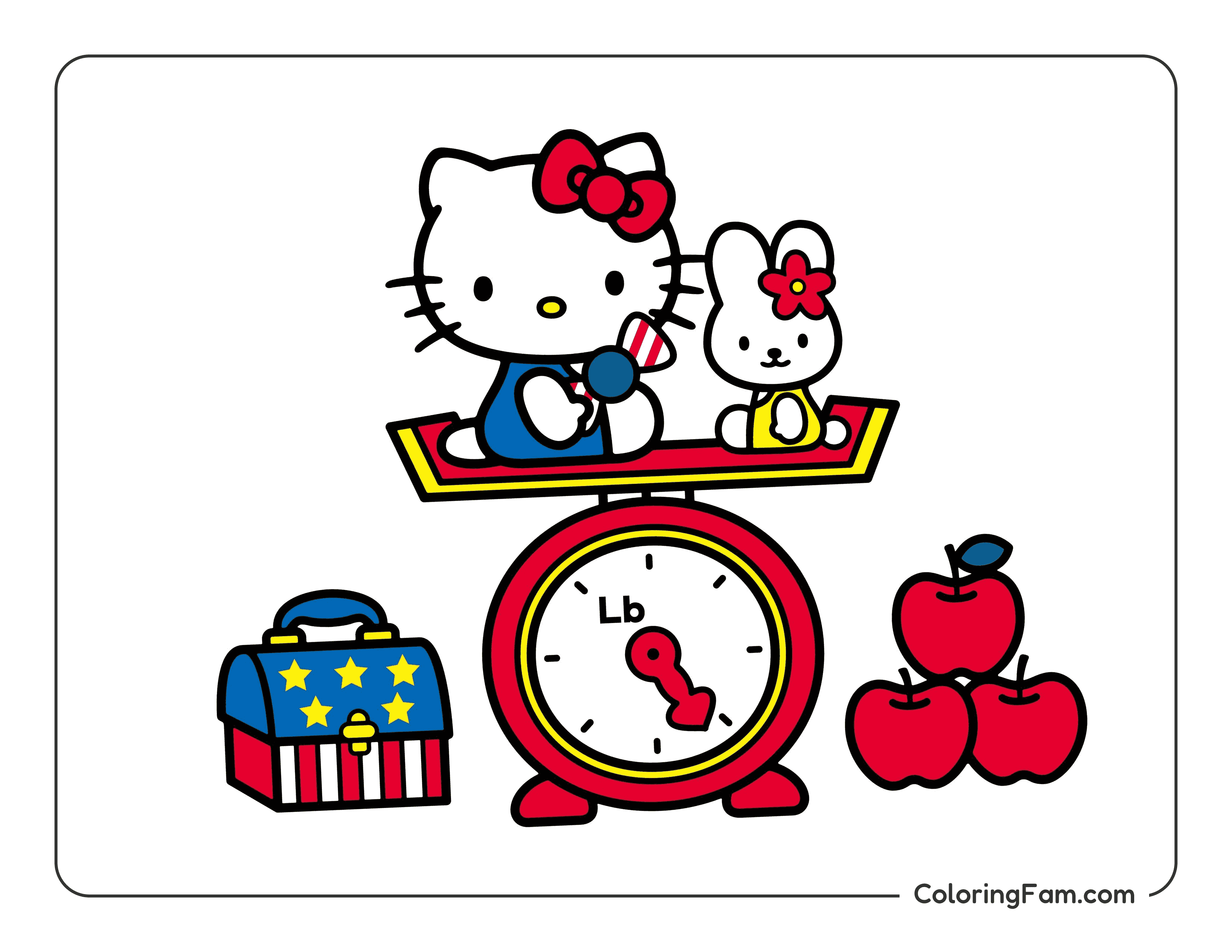 Hello Kitty and bunny on scale colored coloring page