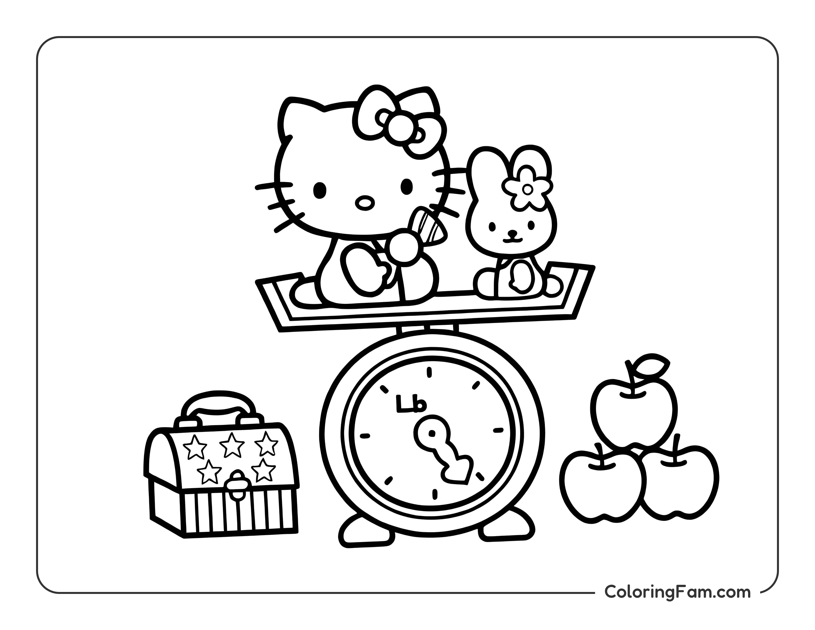 Hello Kitty and bunny on scale coloring page