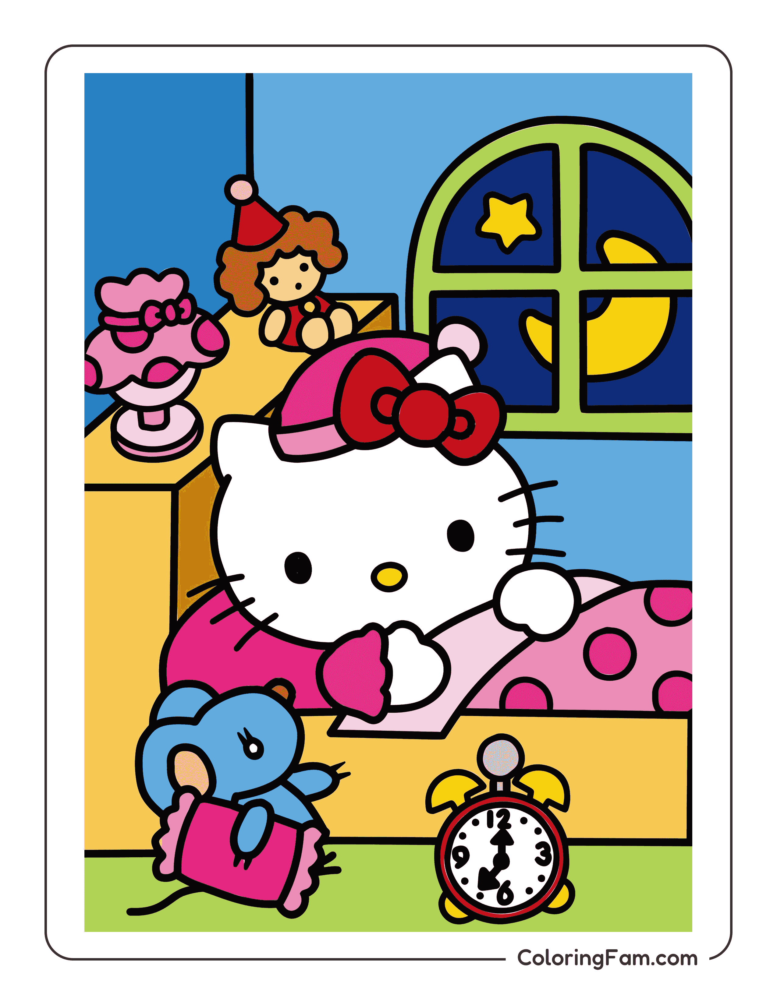 Hello Kitty cozy bedtime colored coloring page