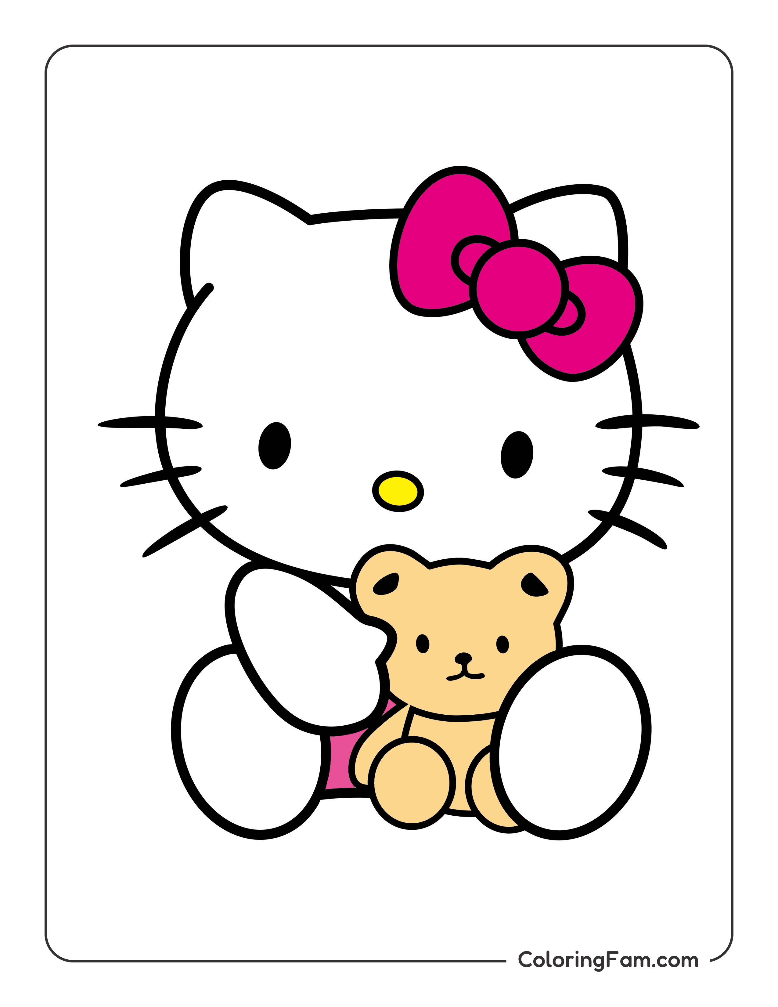 Hello Kitty holding teddy bear colored coloring page