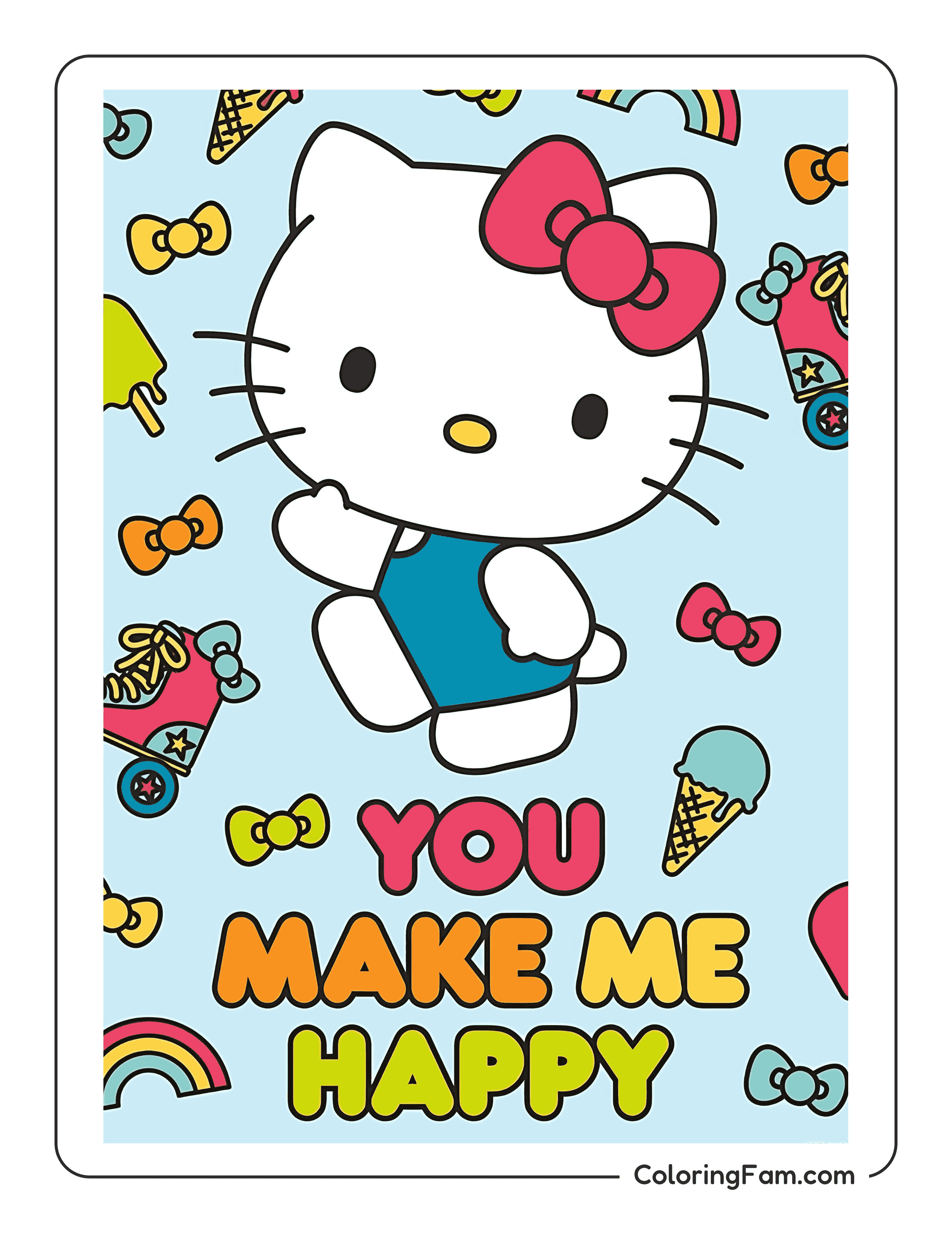 Hello Kitty makes you happy colored coloring page