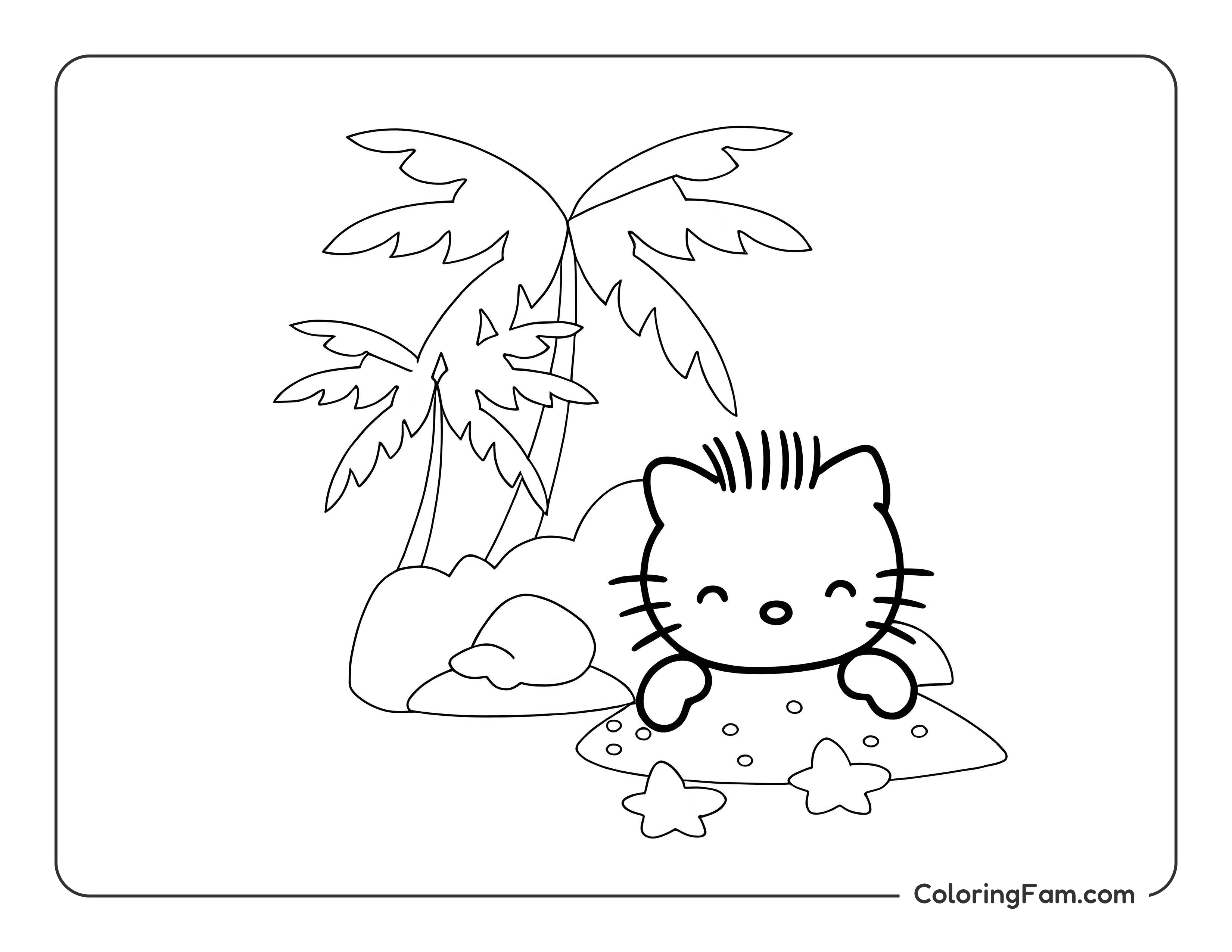 Hello Kitty on beach coloring page