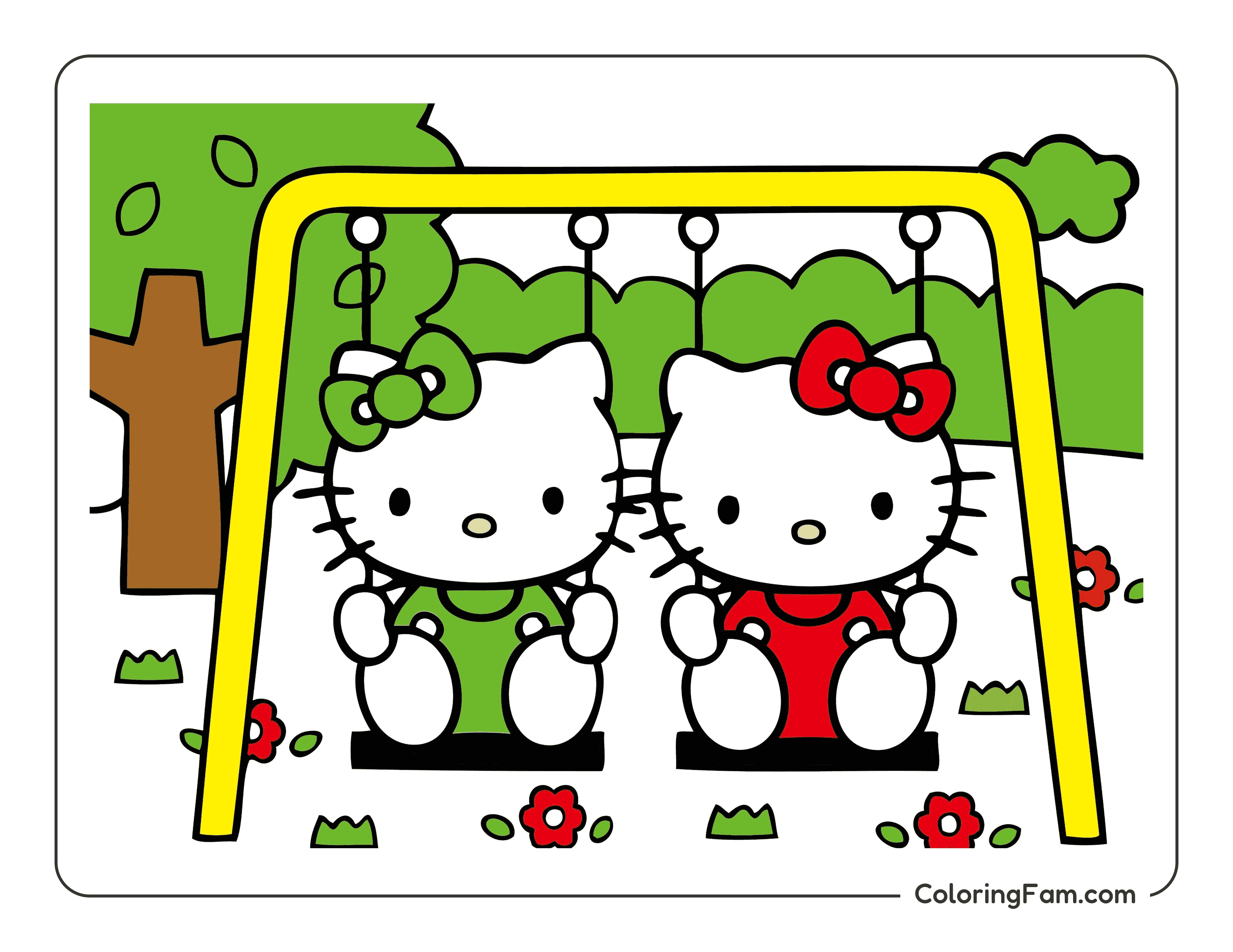 Hello Kitty on swing colored coloring page