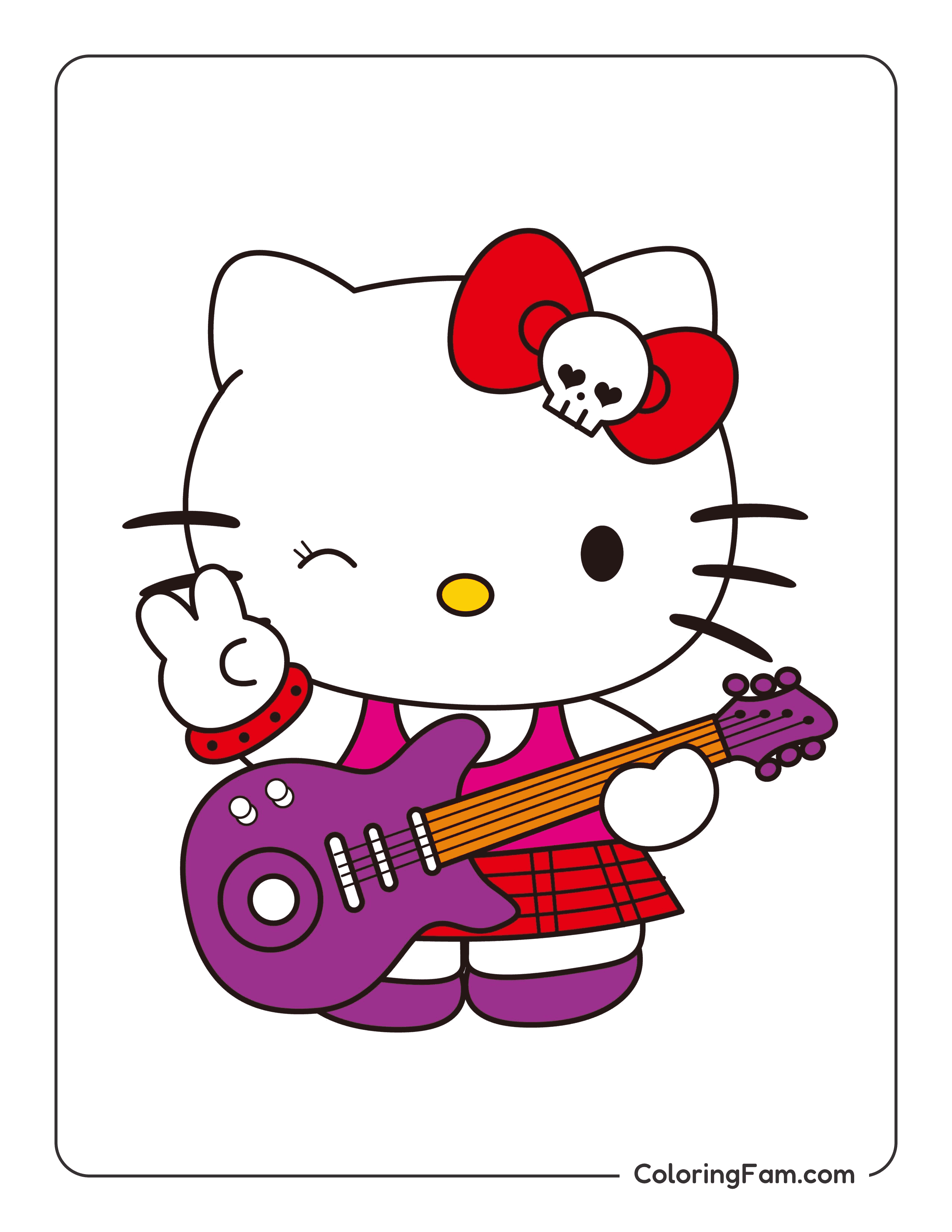 Hello Kitty playing guitar colored coloring page
