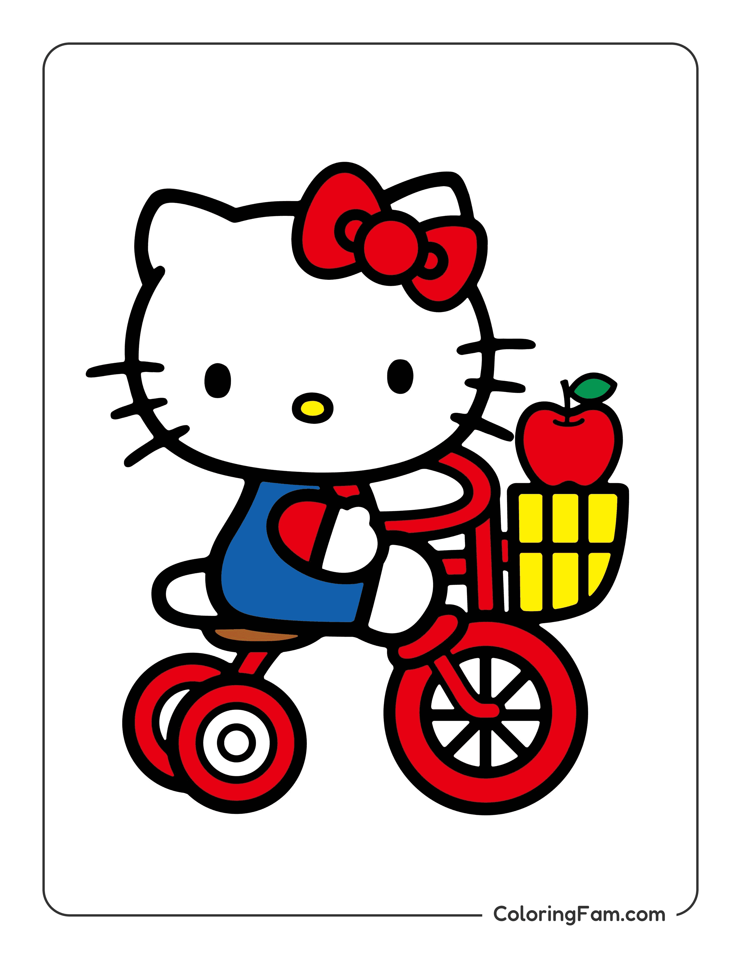 Hello Kitty riding bike colored coloring page