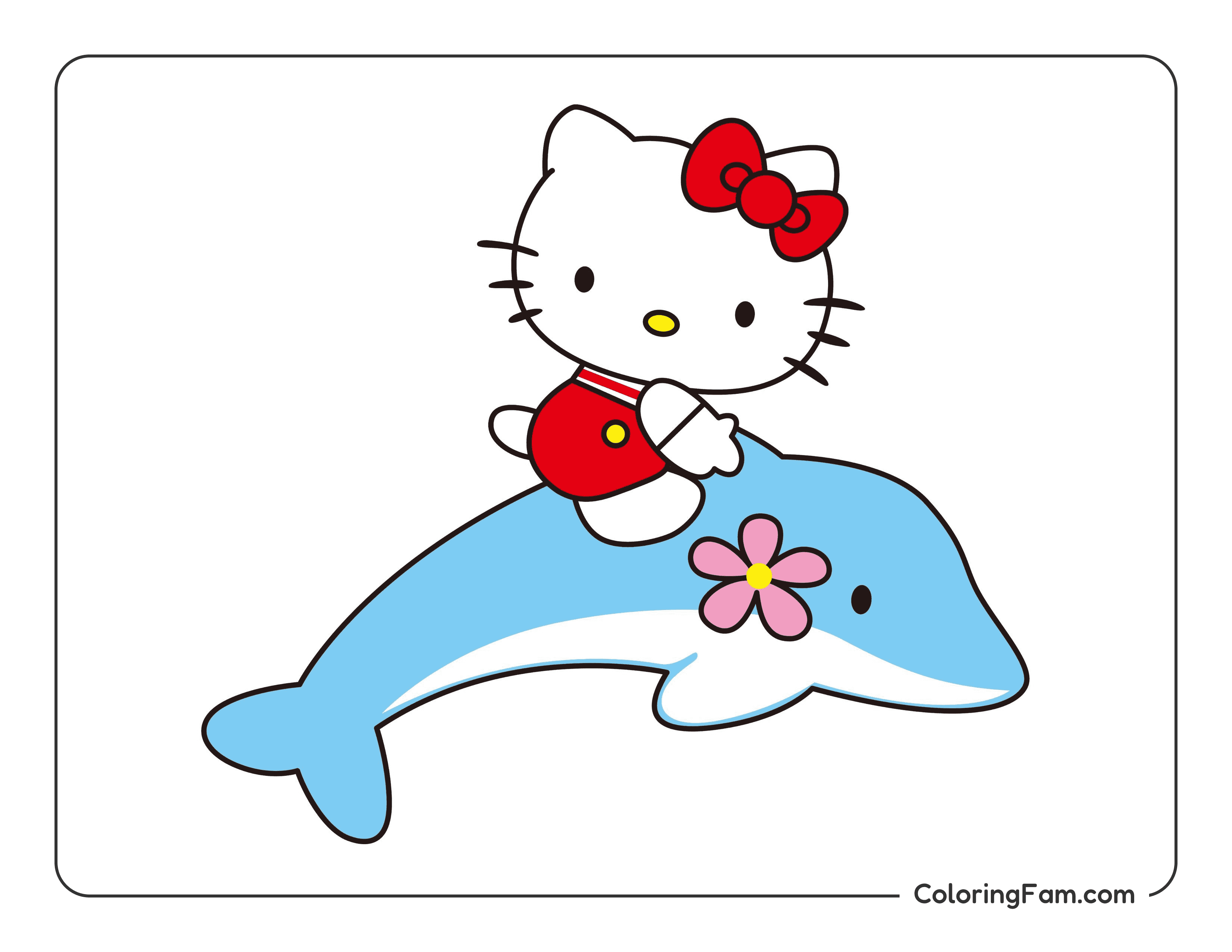 Hello Kitty riding dolphin colored coloring page