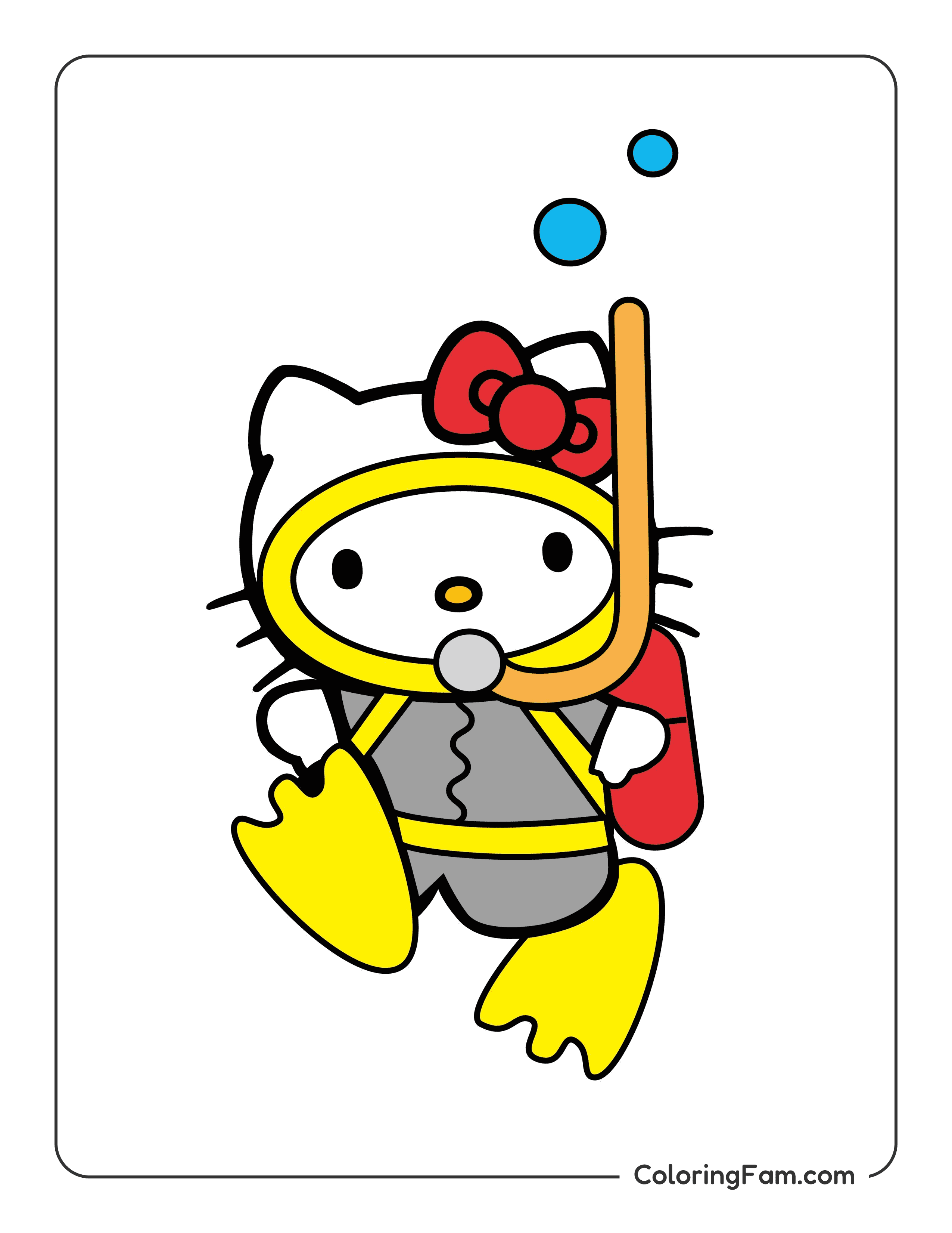 Hello Kitty scuba diving colored coloring page