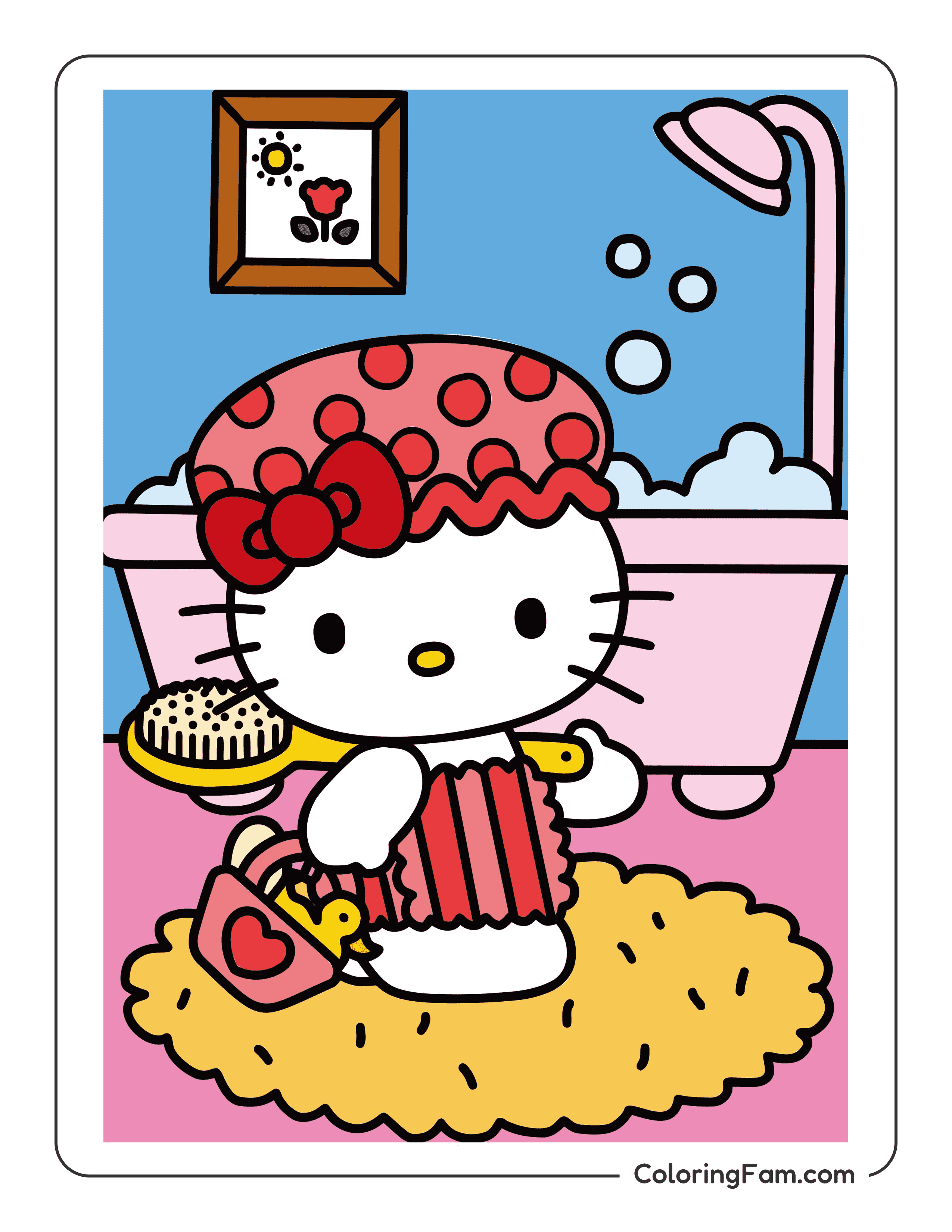 Hello Kitty taking bath colored coloring page