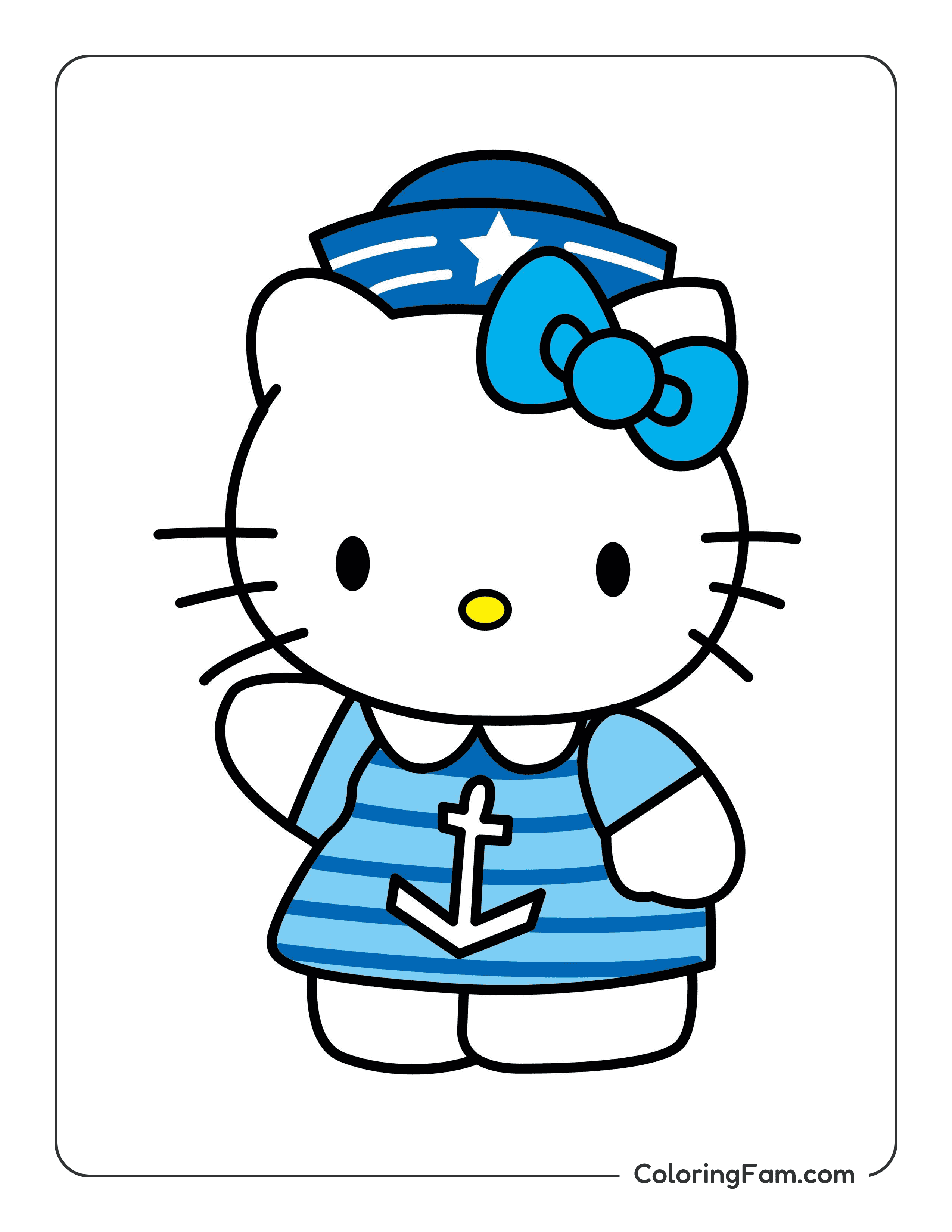 Hello Kitty wearing sailor uniform colored coloring page