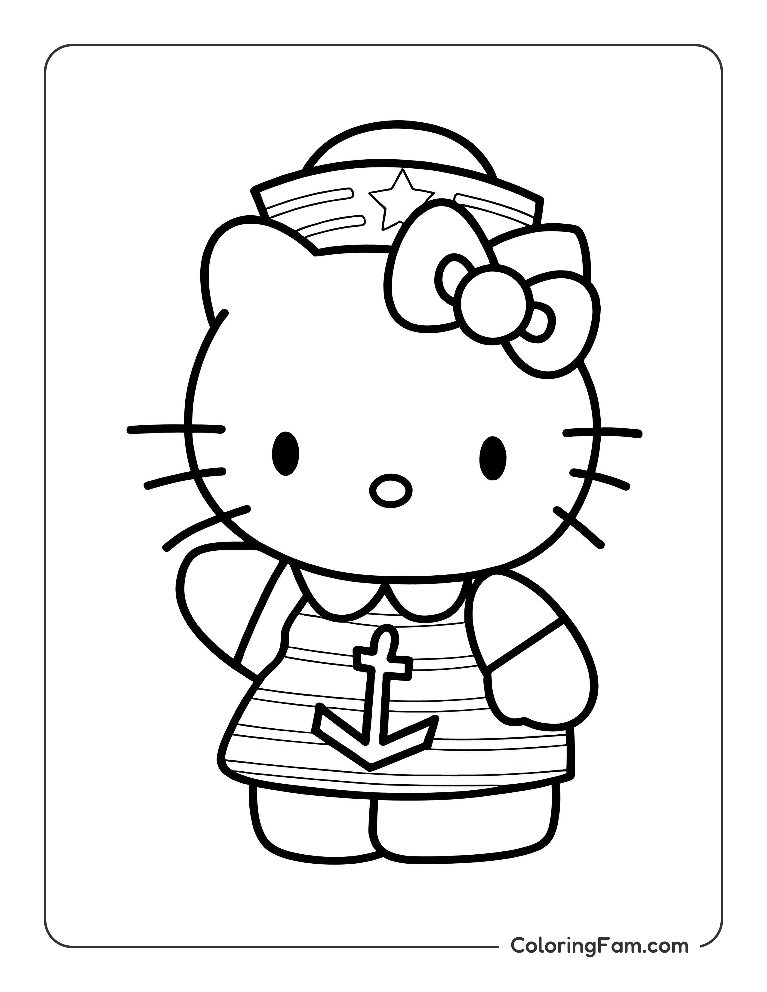 Hello Kitty wearing sailor uniform coloring page