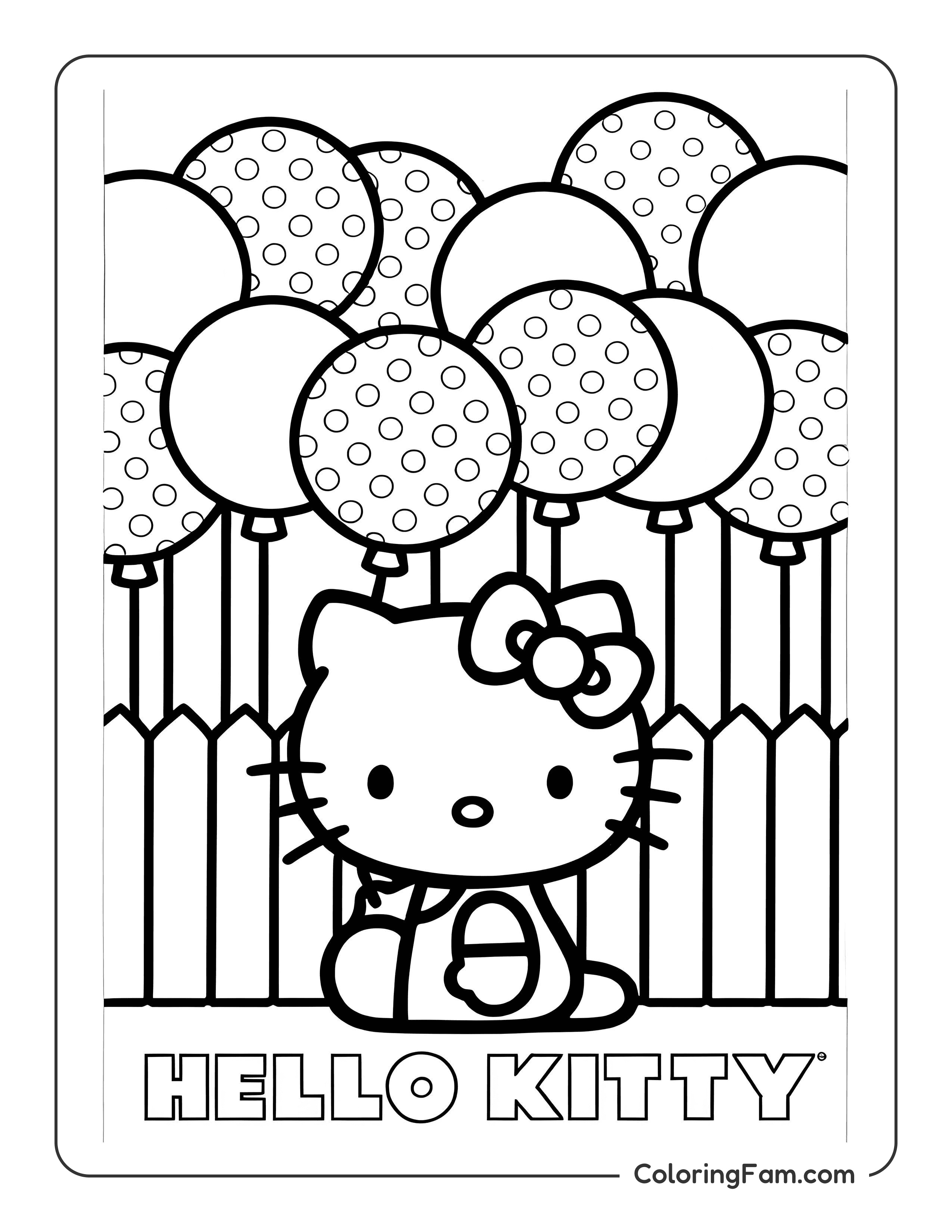 Hello Kitty with balloons coloring page