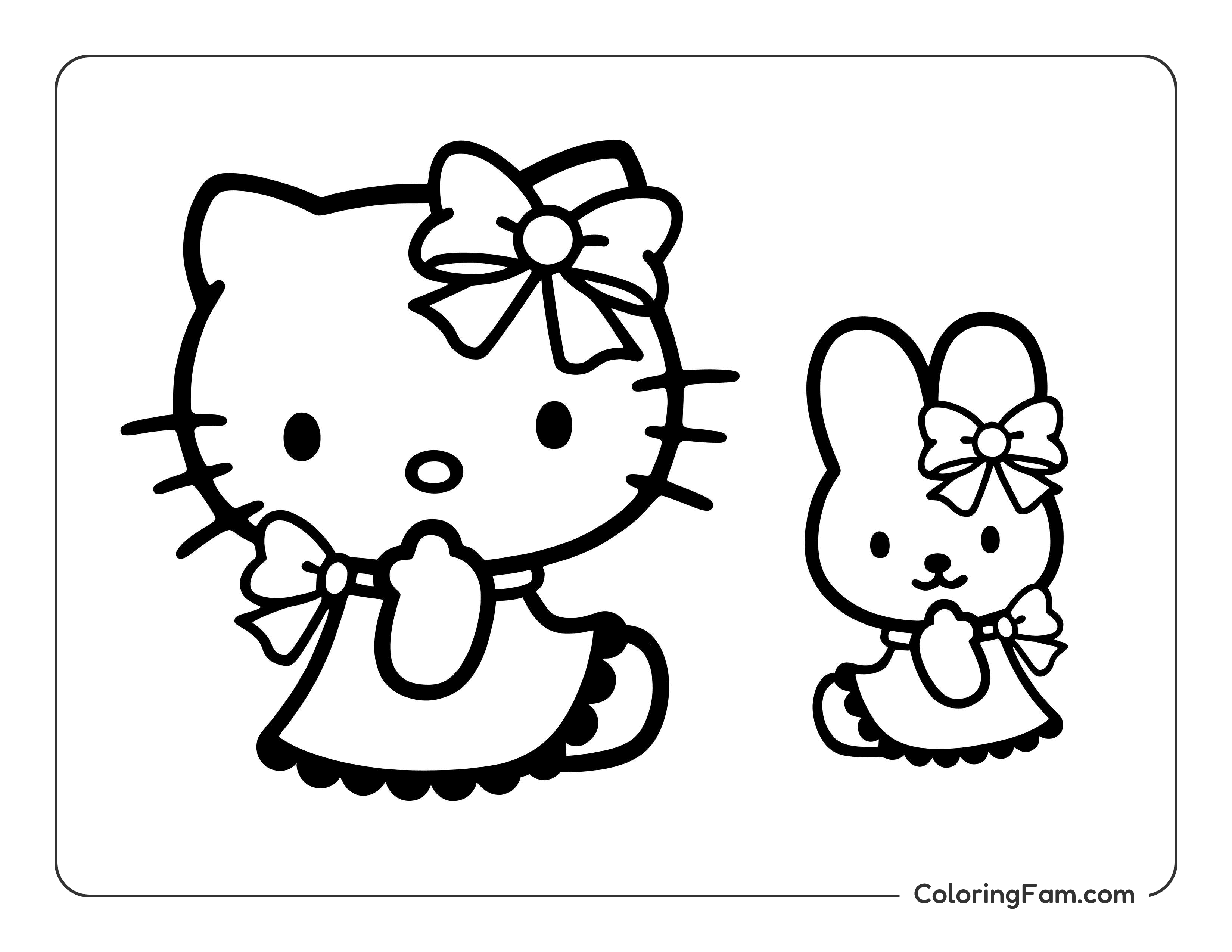 Hello Kitty with bunny coloring page