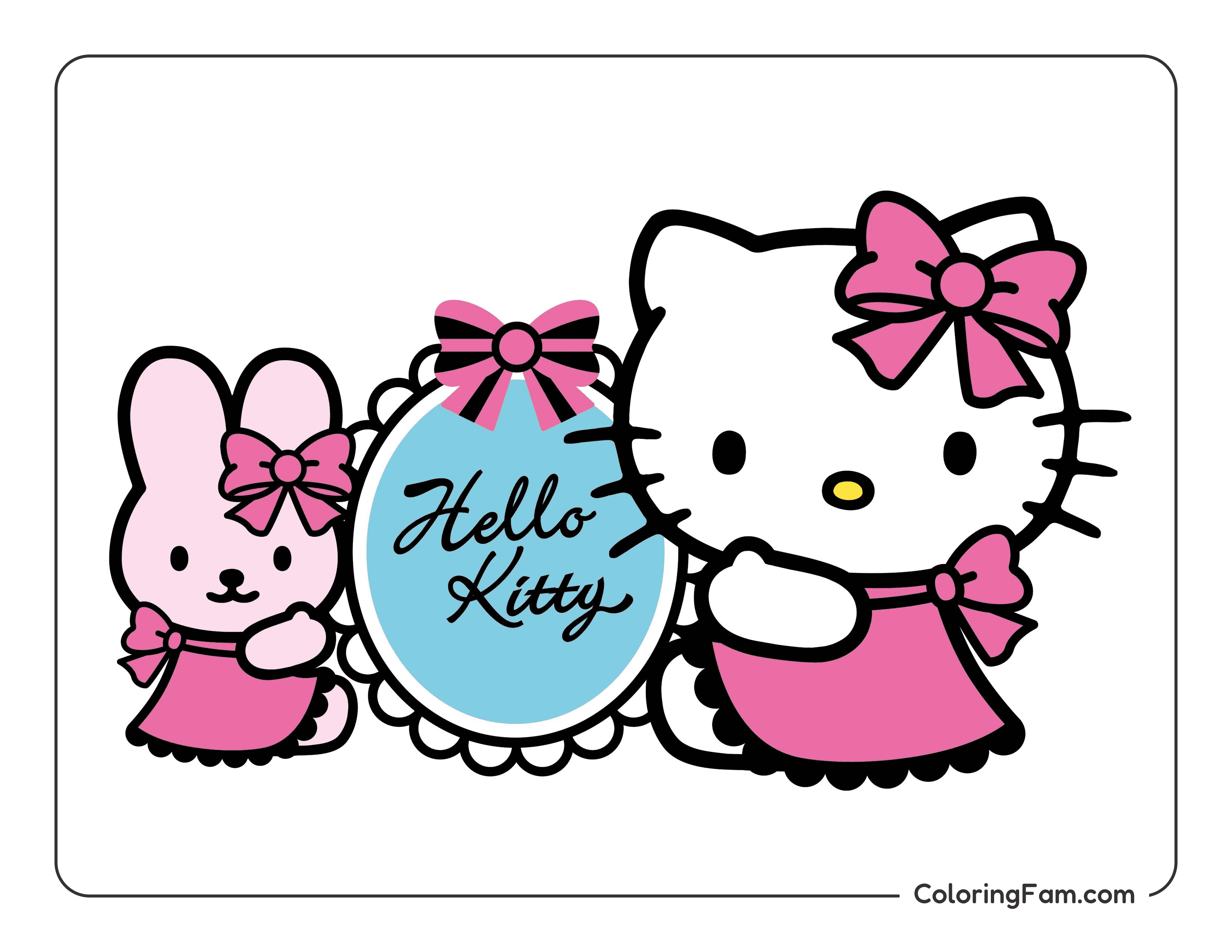 Hello Kitty with bunny friend colored coloring page